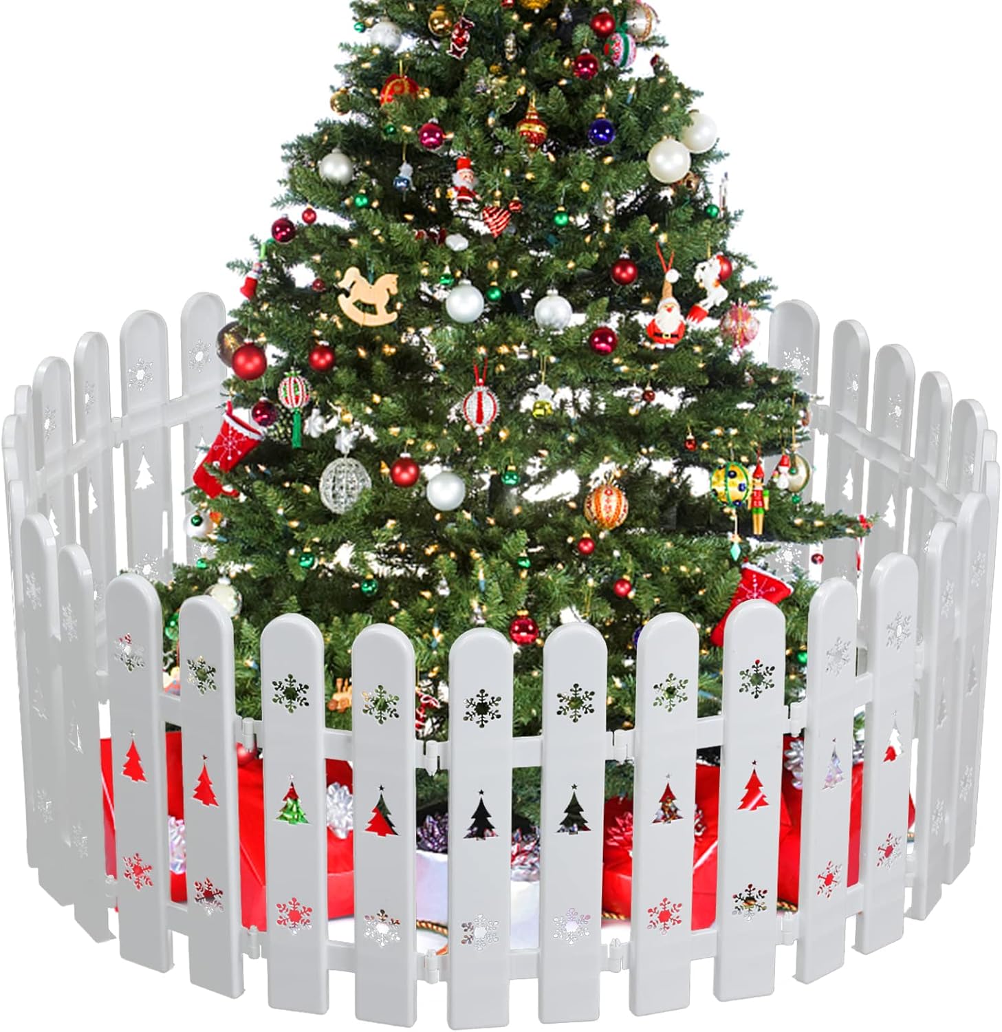 Decoración de vallas de árbol de Navidad, 30 piezas de valla de plástico blanco para puerta del árbol de Navidad, borde de valla de árbol de