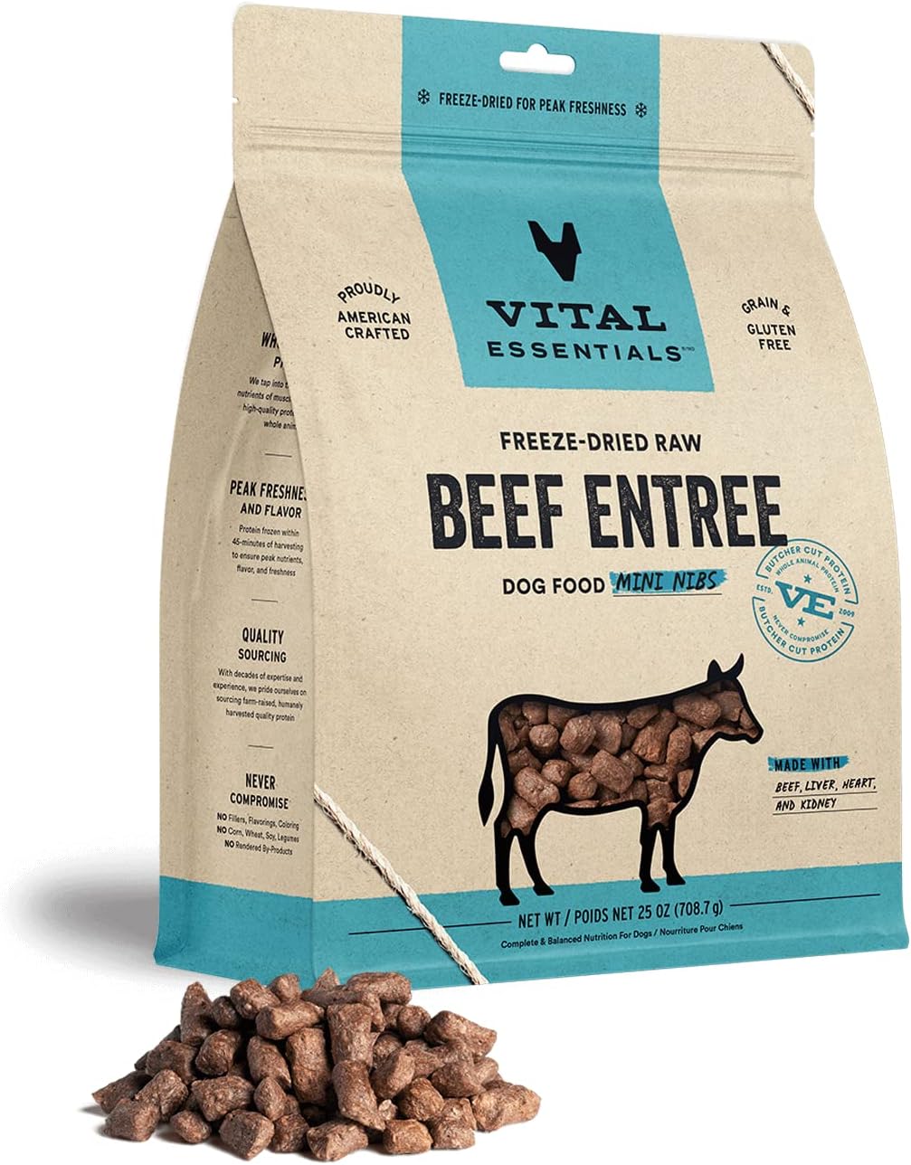 Vital Essentials Alimento crudo liofilizado para perros, mini platos de carne de res, 25 onzas