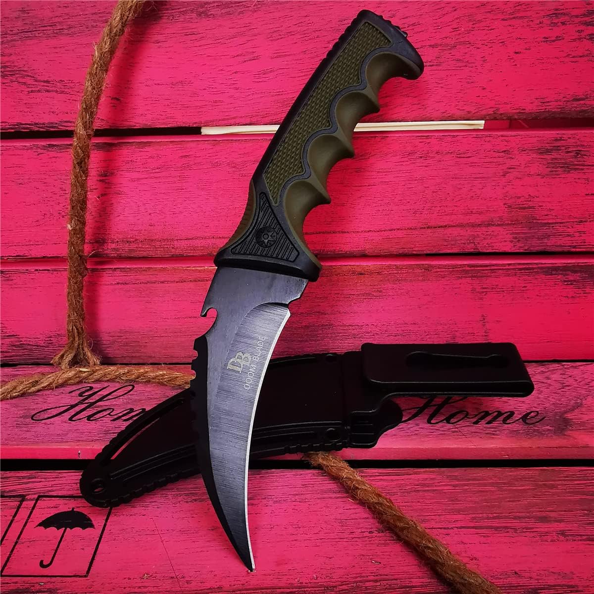Doom Blade Cuchillo de hoja fija tipo karambit con funda para campamento, caza, pesca y supervivencia (tipo 2)