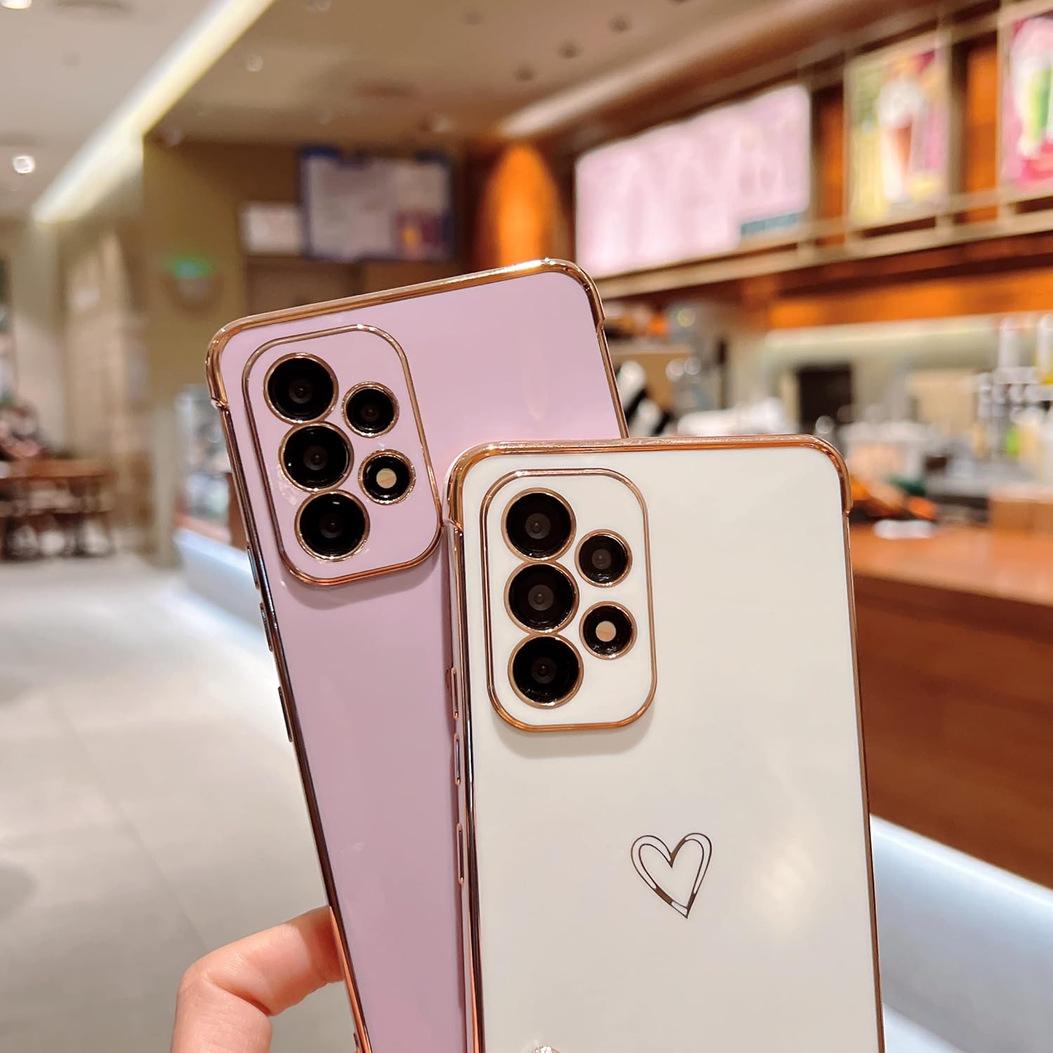 ZTOFERA Funda Samsung Galaxy A52A52S 5G, bonito borde chapado con patrón de corazones de amor con protección para lente de cámara, funda para Galaxy