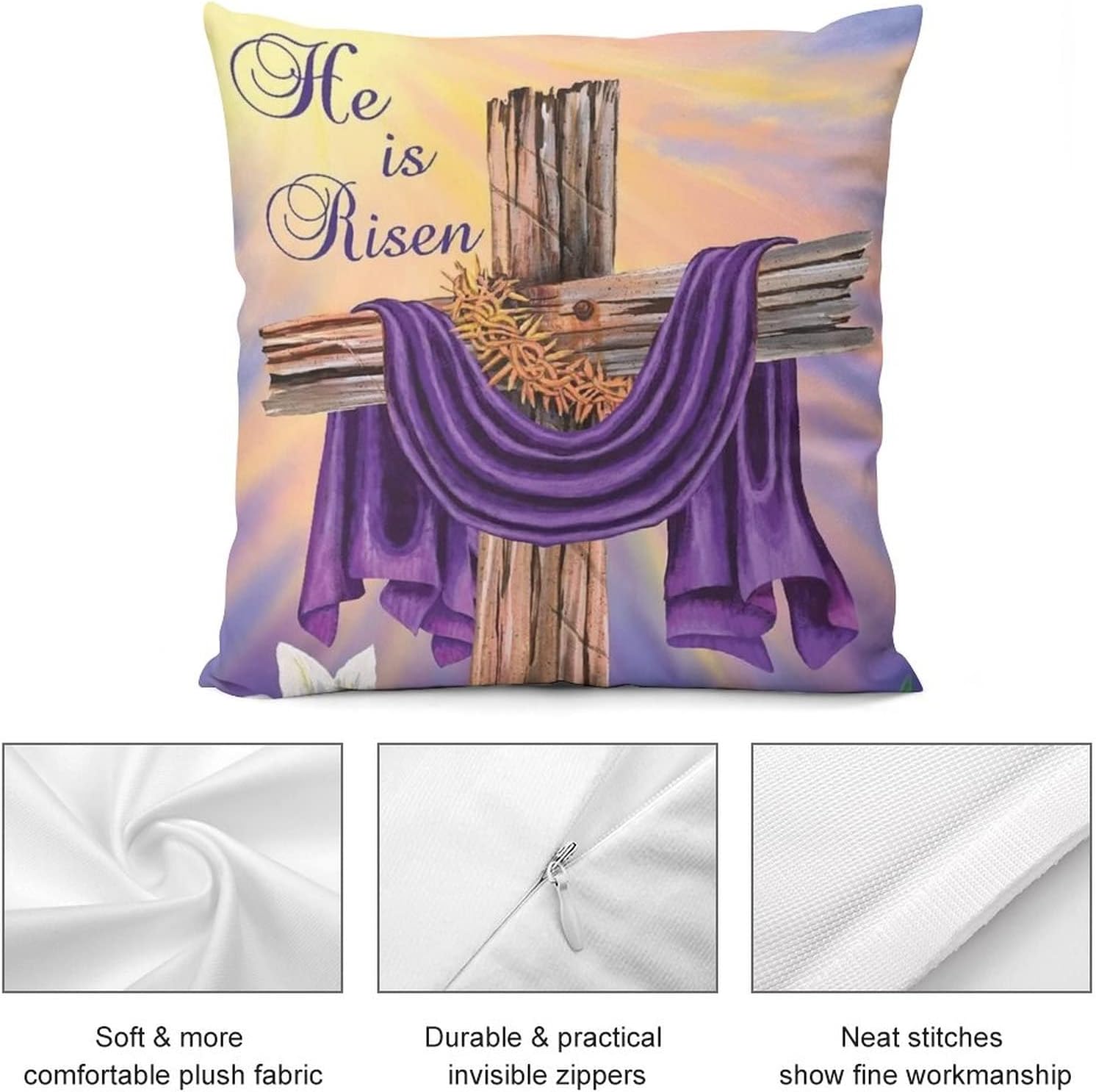 Fundas de almohada con texto en inglés “Easter Religious He is Risen”, 18 x 18 pulgadas, decoración del hogar, fundas de cojín para sofá,