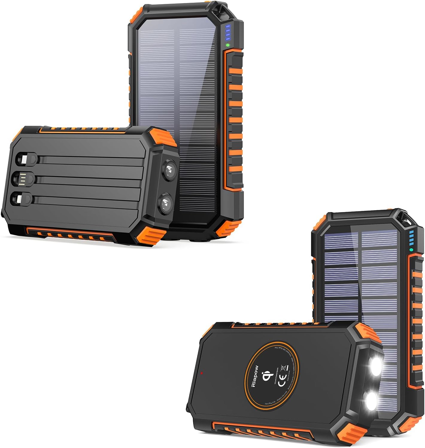 Riapow 26800mAh cargador solar inalámbrico cargador portátil y 27000mAh banco de energía solar con cables