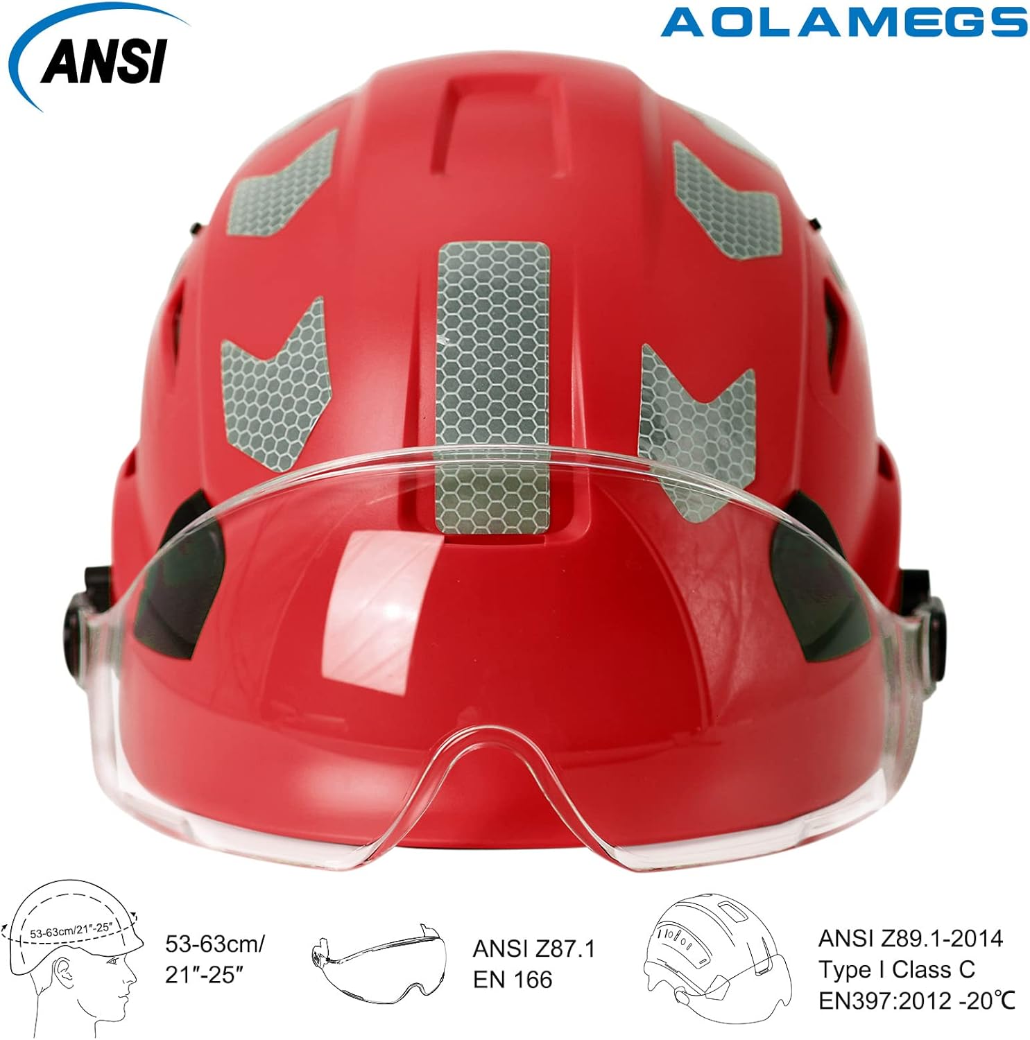 AOLAMEGS Casco de seguridad de construcción  ANSI Z89.1 OSHA aprobado por la OSHA cascos de seguridad con correas para la barbilla, sombreros