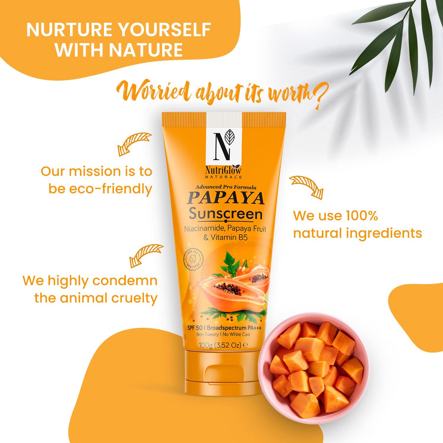 NutriGlow NATURAL’S Advanced Pro Formula Papaya Protector solar SPF 50, sin fundición blanca, ligero para pieles grasas y secas, 3.5 onzas