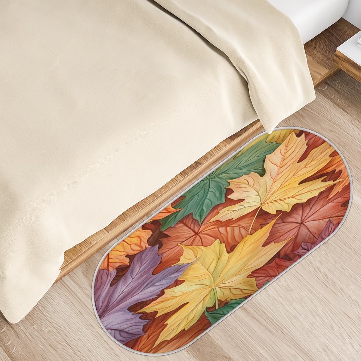 cfpolar Colorful Maple Leave Bathroom Rugs Non-Slip Bath Rug Microfiber Bath Mat Absorbent Kitchen Mats and Rugs Machine Washable Oval Plush Floor