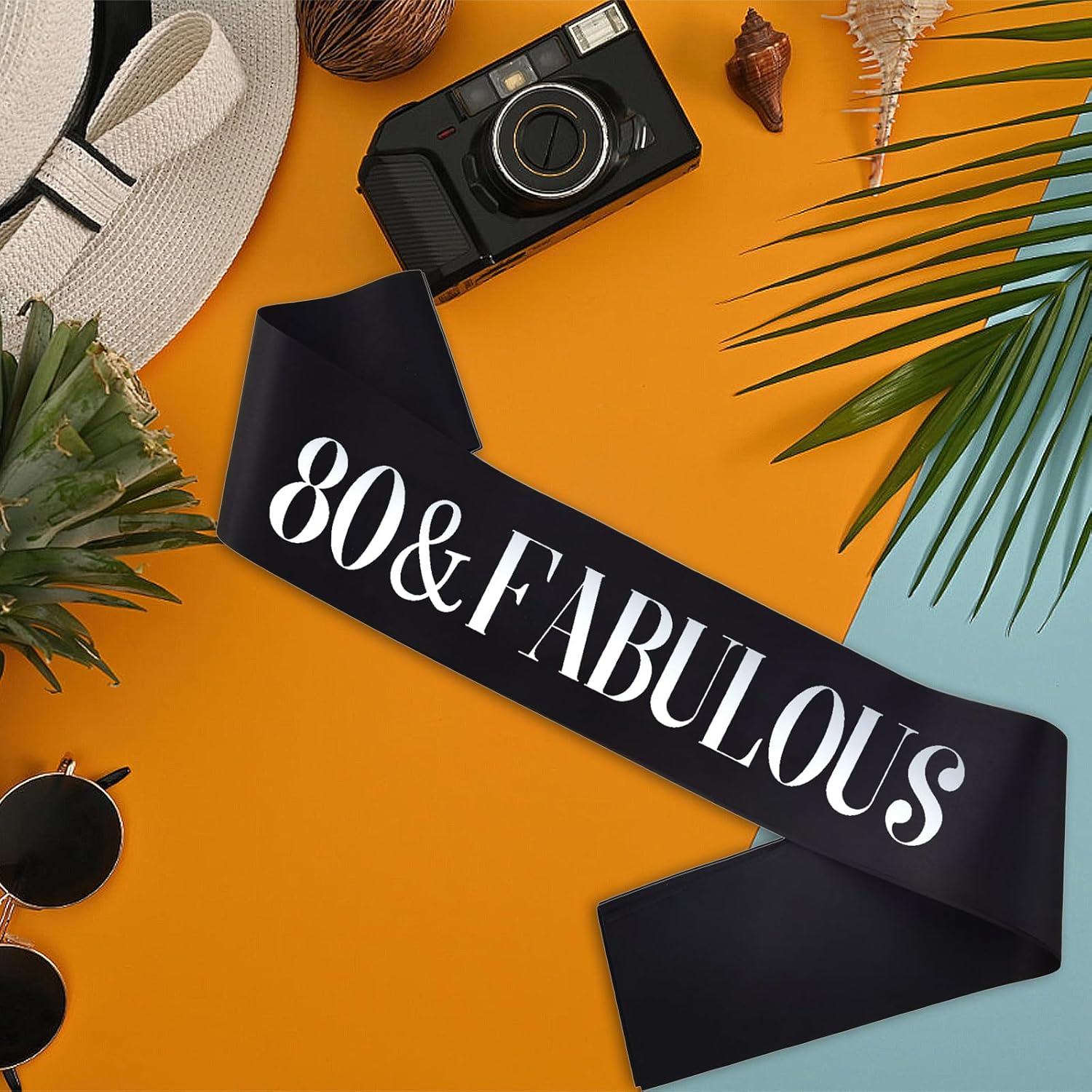Banda de cumpleaños de 80 y fabulosa, lámina plateada de satén negro del 80 y fabulosa banda de cumpleaños para hombres o mujeres, decoraciones de