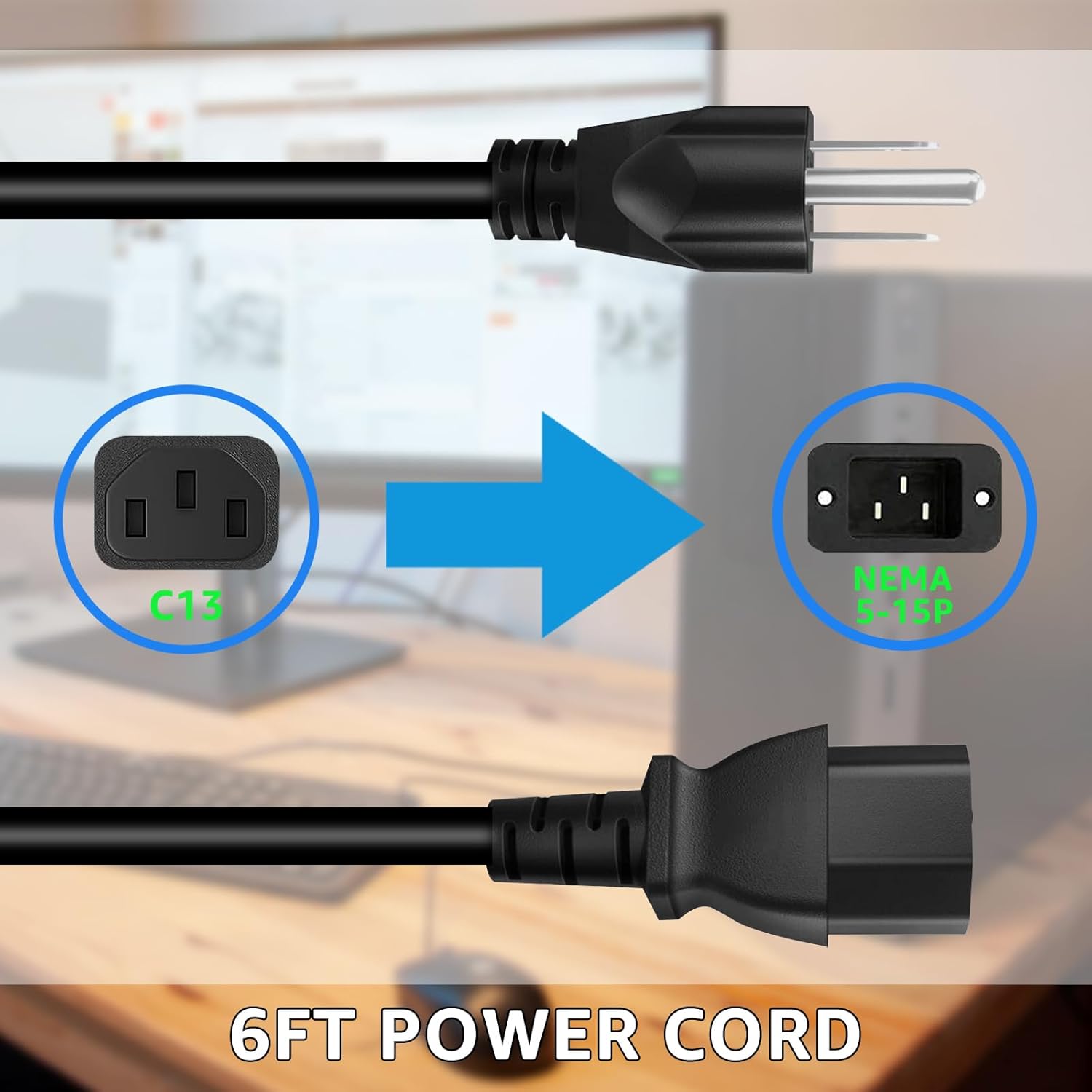 Cable de alimentación de repuesto de 3 clavijas de 6 pies para fuente de alimentación Maytronics Dolphin Cleaners (125V 10A)