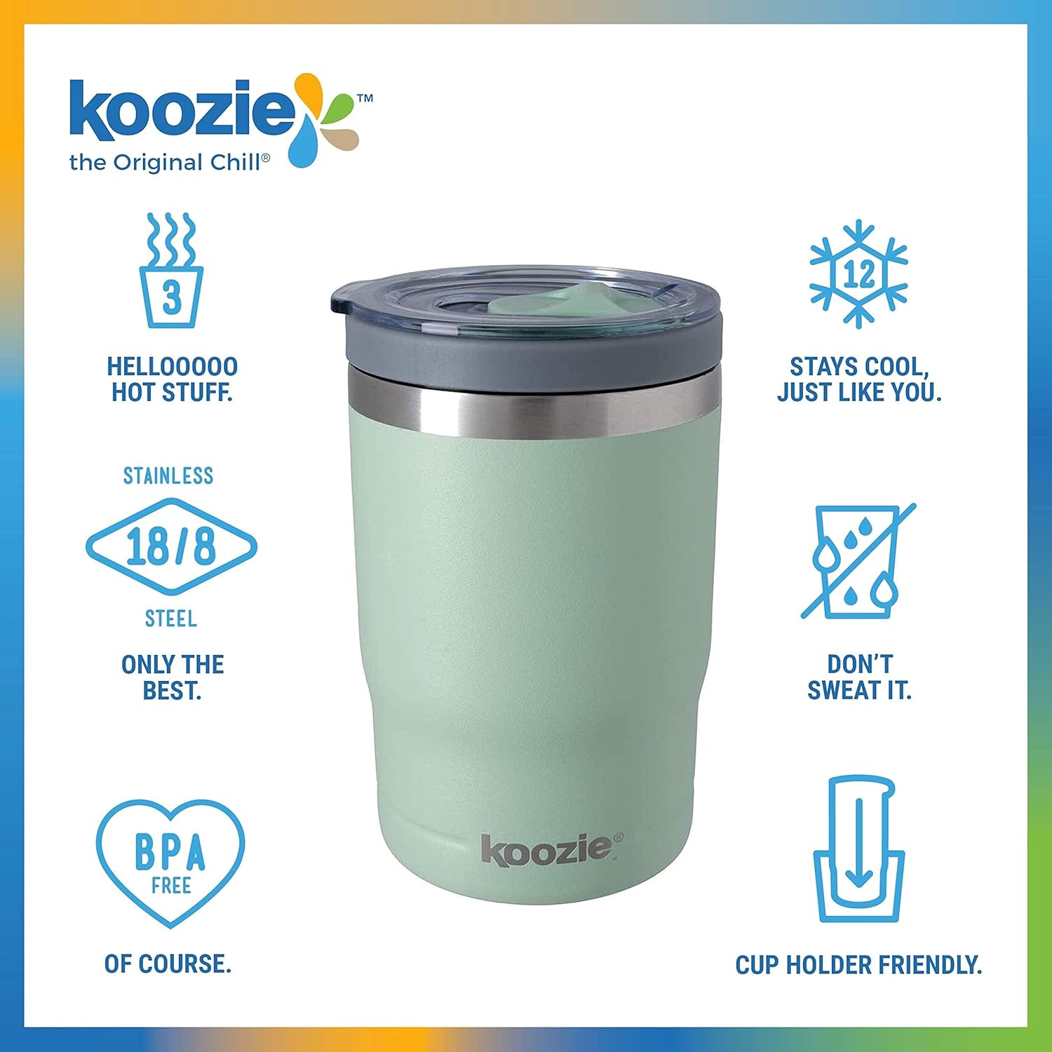 KOOZIE Enfriador de latas triple 3 en 1 de acero inoxidable, botella o vaso con tapa para latas estándar de 12 onzas, aislamiento al vacío de doble