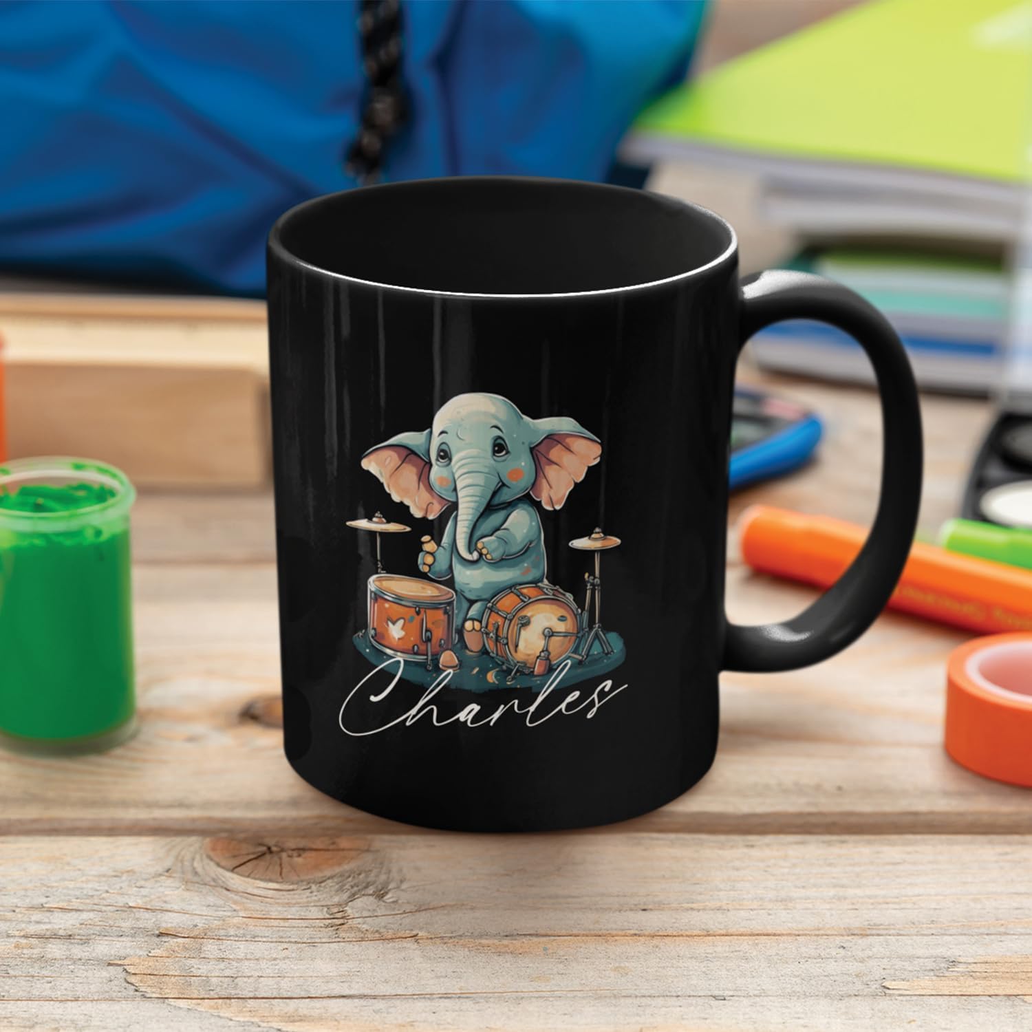 Taza de elefante personalizada con nombre 2023, regalos personalizados para los amantes de los elefantes, taza de tambor de juego de elefantes,