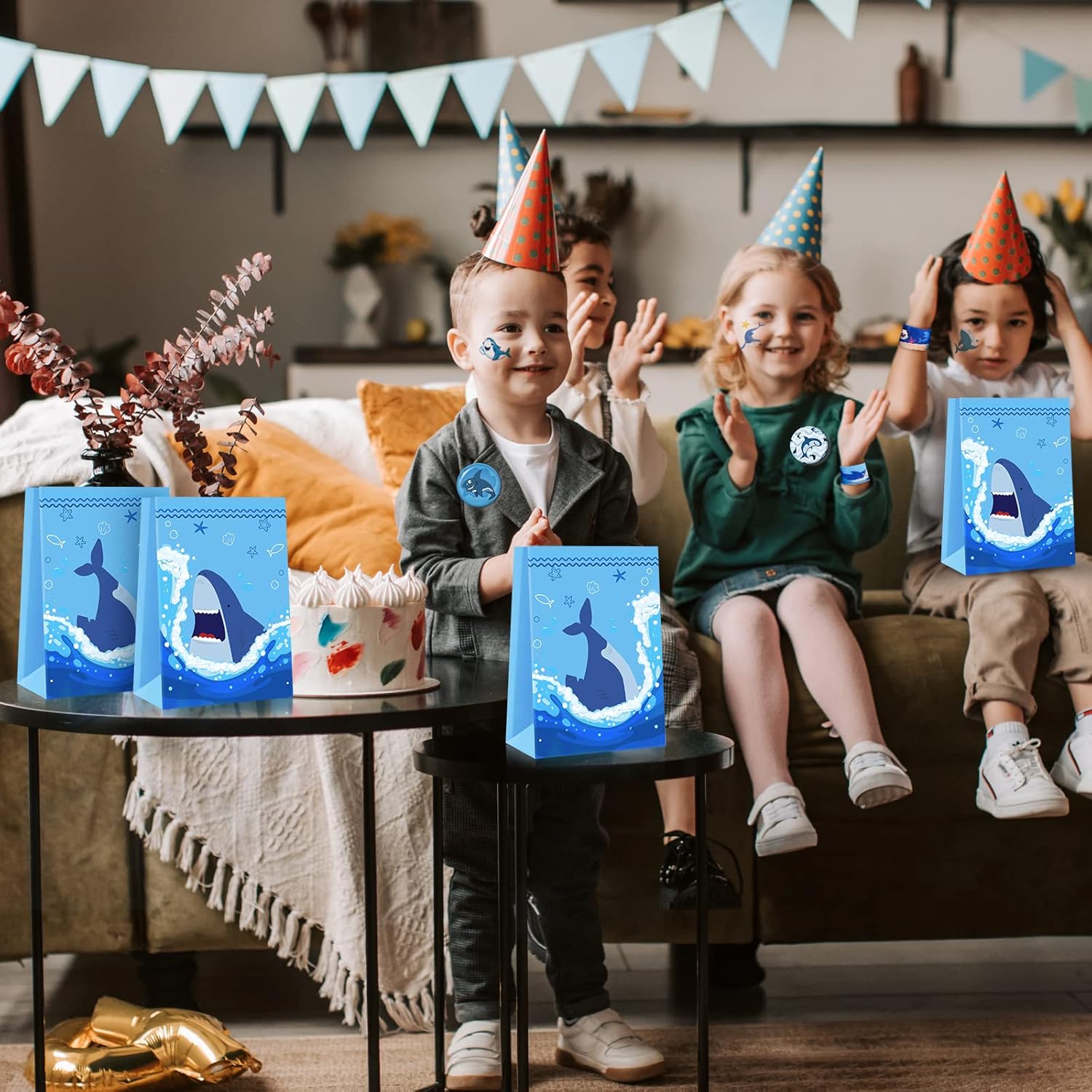 Shark Party Favors, Shark Birthday Party Supplies Serve 12, Include Slap Bracelets, Non-Duplicate Button Pins, Key Chains, Shoe Charms, Temporary