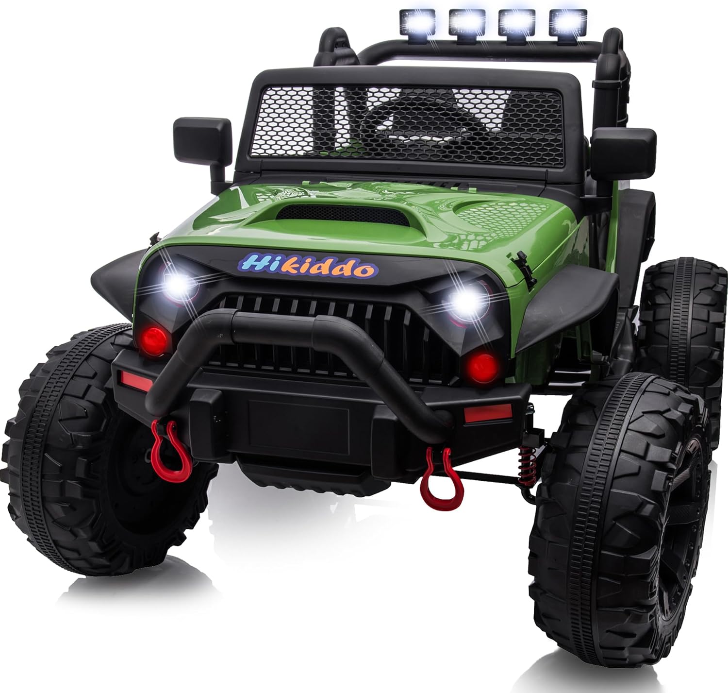 Juguete de paseo de 12 V 4WD para niños grandes, camión de 2 plazas para niños con control remoto, Bluetooth, verde militar