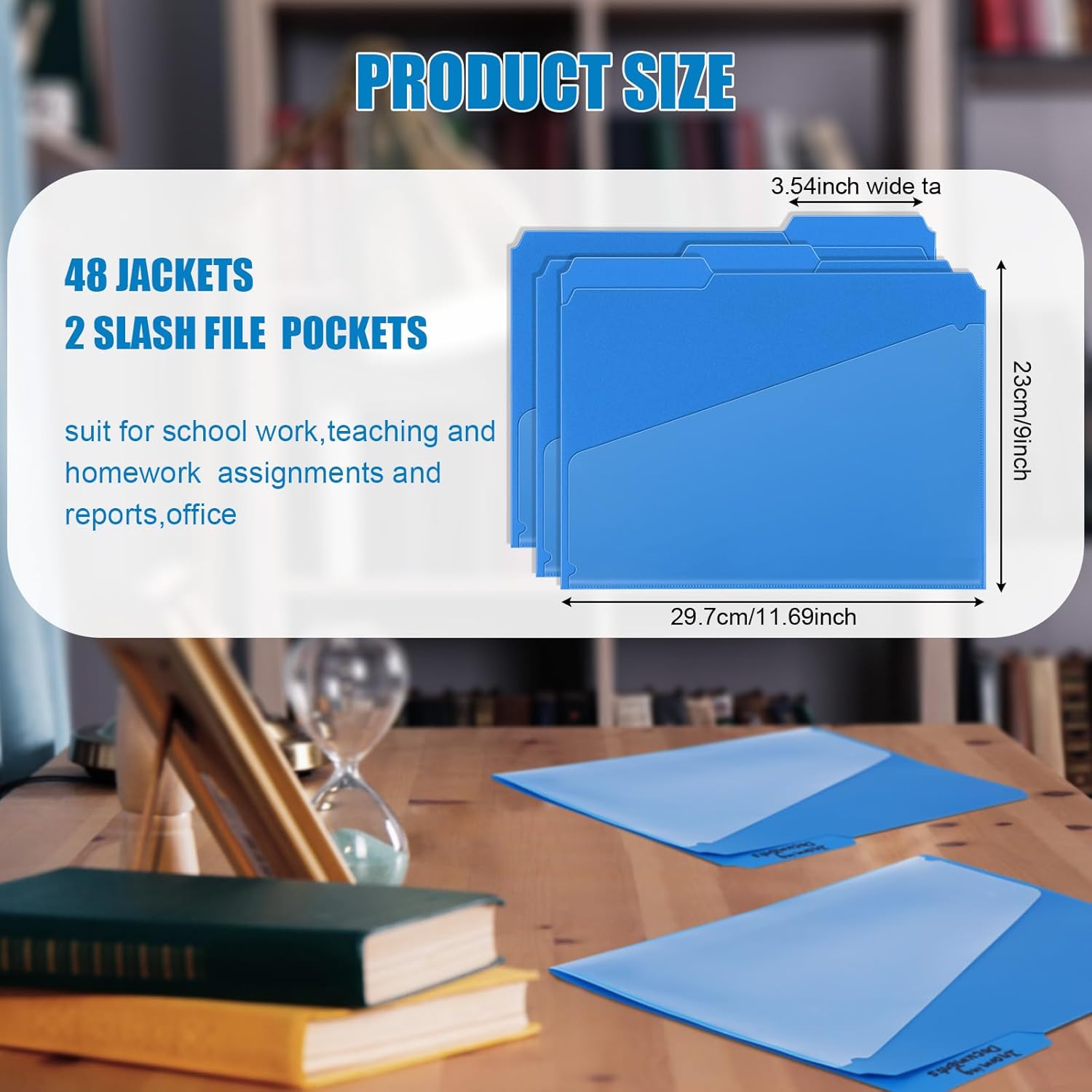 Qeeenar 48 carpetas de archivos con bolsillo slash de 13 de corte superior, carpetas de plástico con bolsillo frontal transparente de poliéster