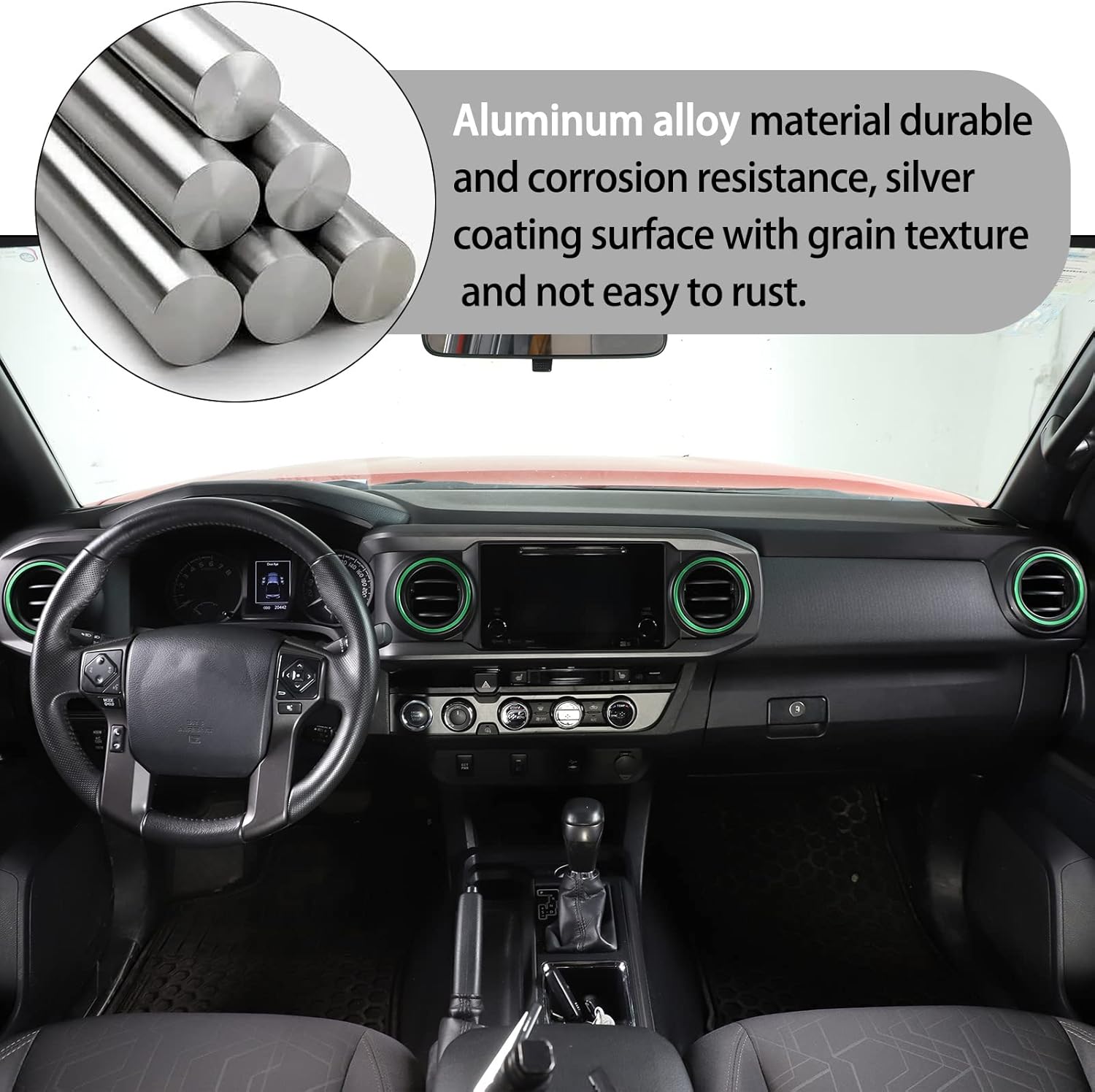 Adhesivos decorativos de anillo exterior de ventilación de salida de CA para consola, compatible con Toyota Tacoma 2016-2021, calcomanías