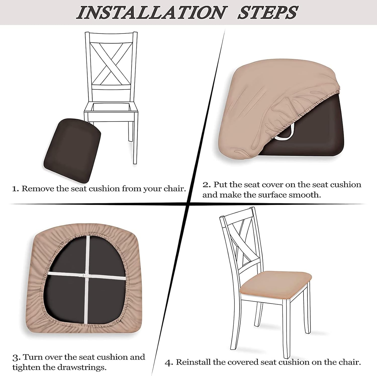 HAOYONG Juego de 6 fundas de asiento para silla, fundas impermeables de poliuretano para sillas de comedor, fundas de cojín impermeables para sillas