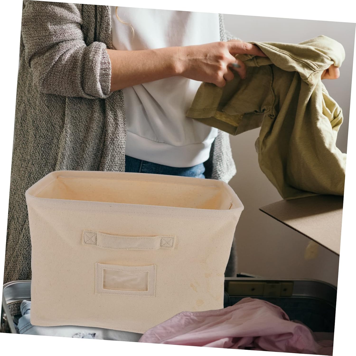 Cabilock Caja de almacenamiento de tela de 5 piezas, cestas de almacenamiento para ropa, organizador de ropa plegable para armario, contenedores de