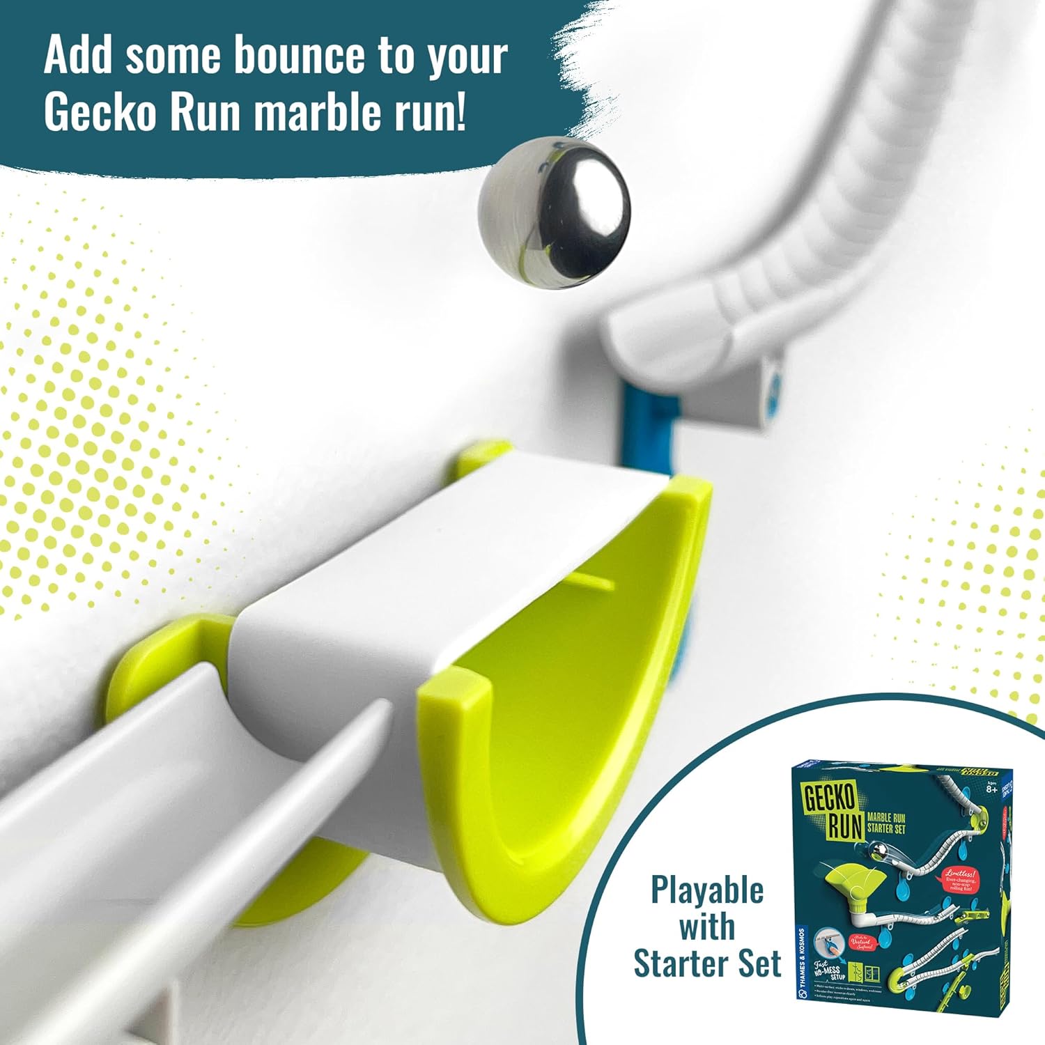 Gecko Run Marble Run – Paquete de expansión para cama elástica de Thames & Kosmos  Truco extra para juego de iniciación vertical de canicas