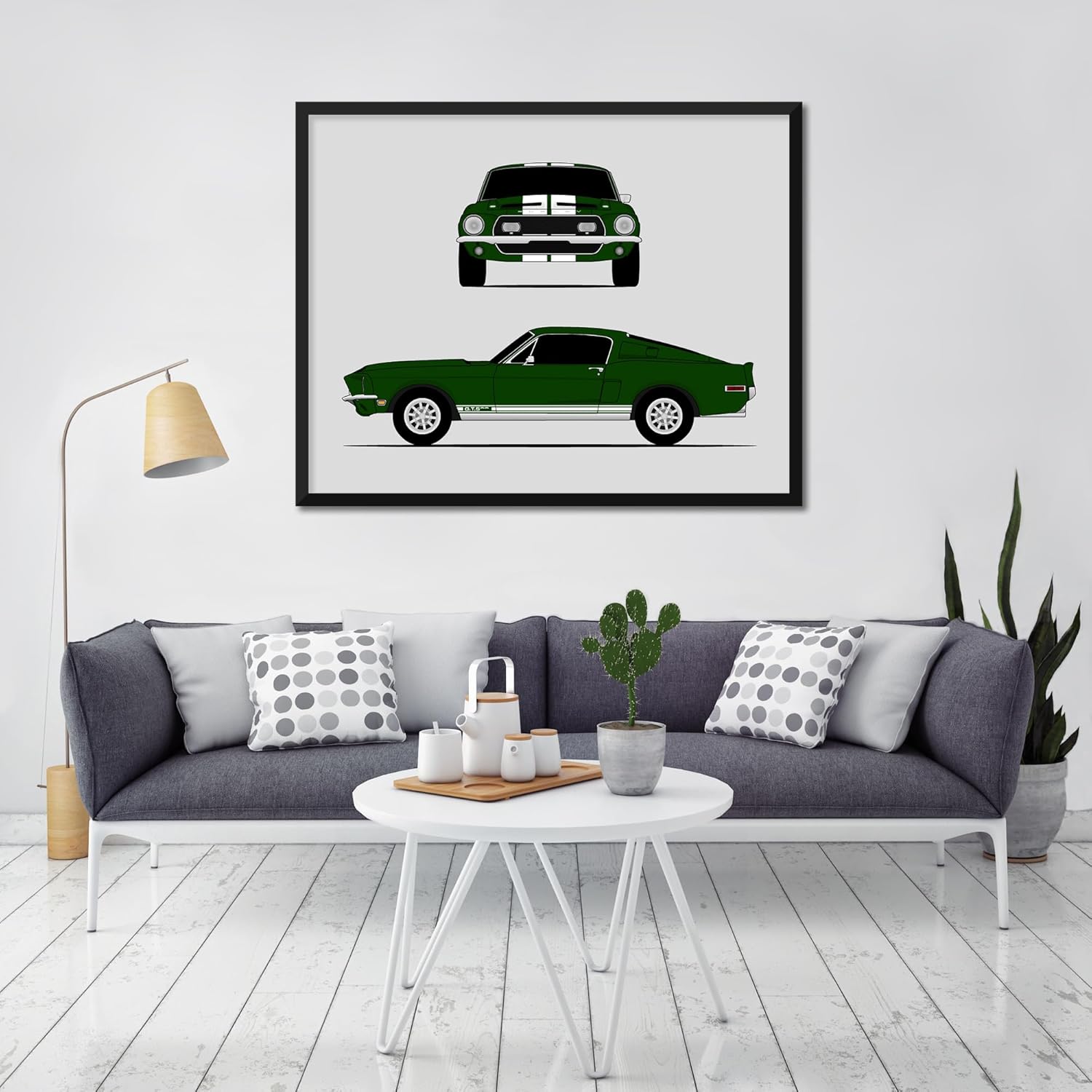 Ford Mustang 1968 Shelby GT500KR Cobra (Front and Side) Inspired Poster Print Wall Art Decor Handmade Carroll Shelby S1 (Unframed)