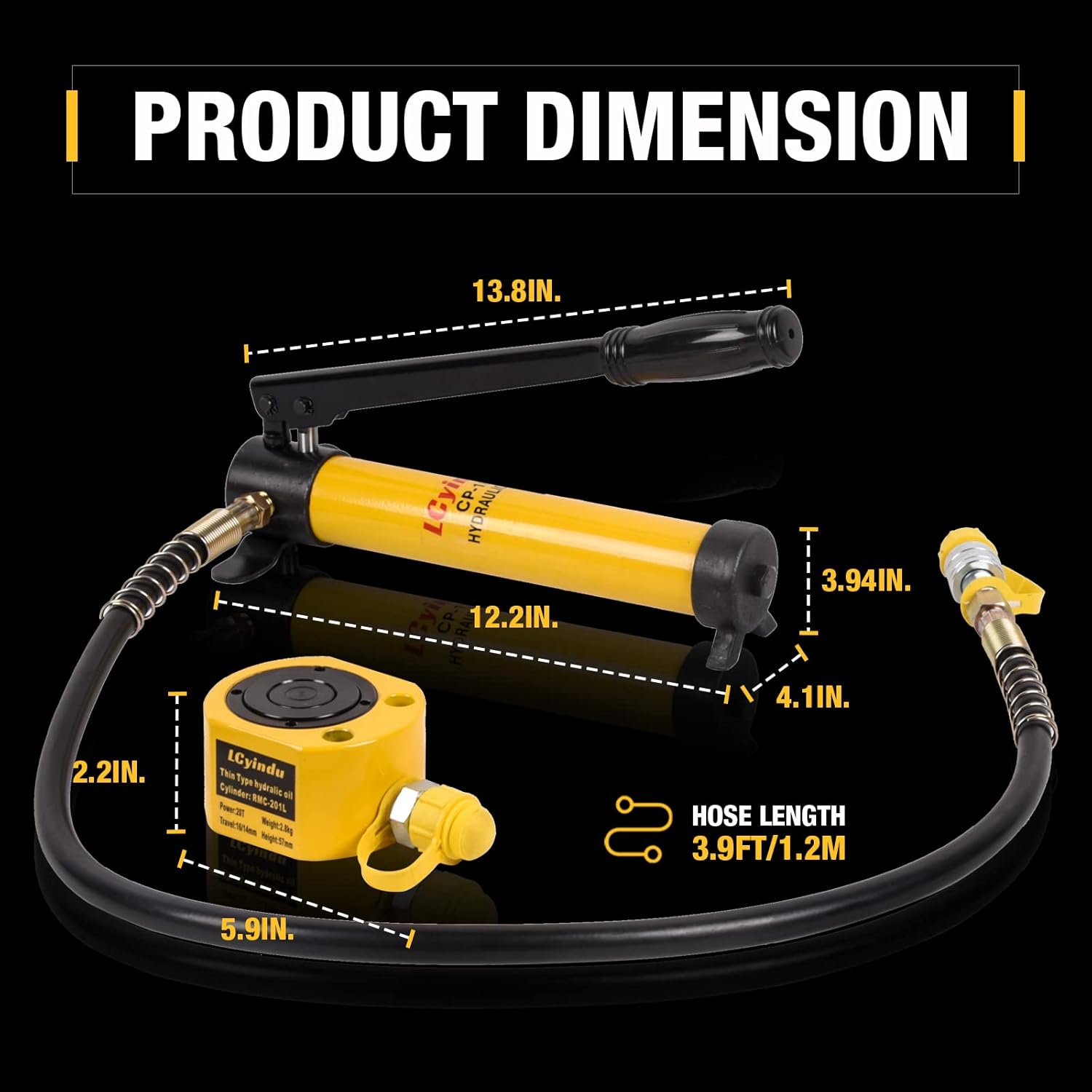 LCyindu Kit de gato de cilindro hidráulico Stoke de múltiples secciones 20T RMC-201L carrera de 1.06 pulgadas + CP-180 400cc bomba manual hidráulica