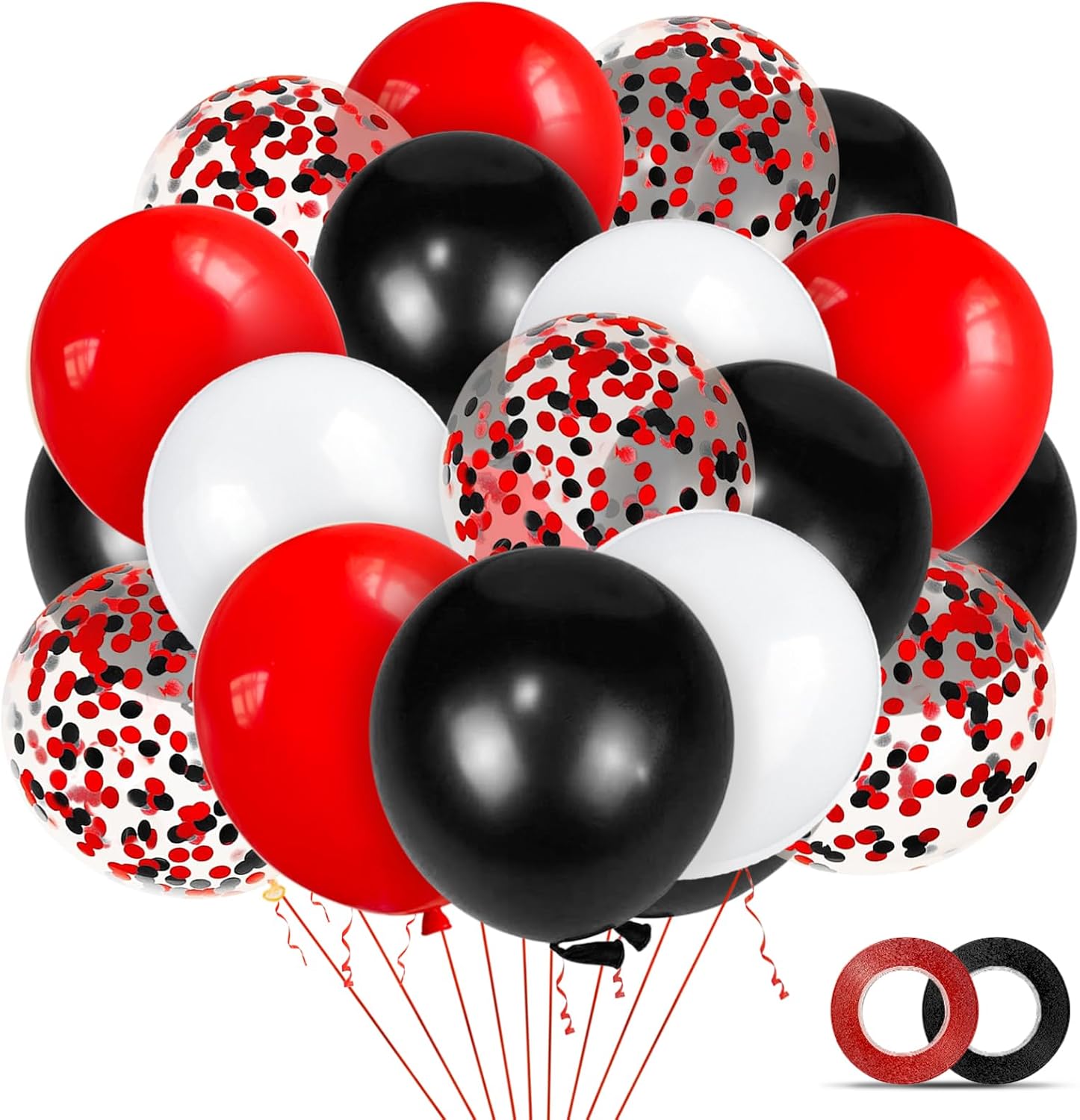 68 globos de látex rojos, negros y blancos de 12 pulgadas con globos de confeti negro y rojo para cumpleaños, bodas, baby shower, fiesta de tarjetas