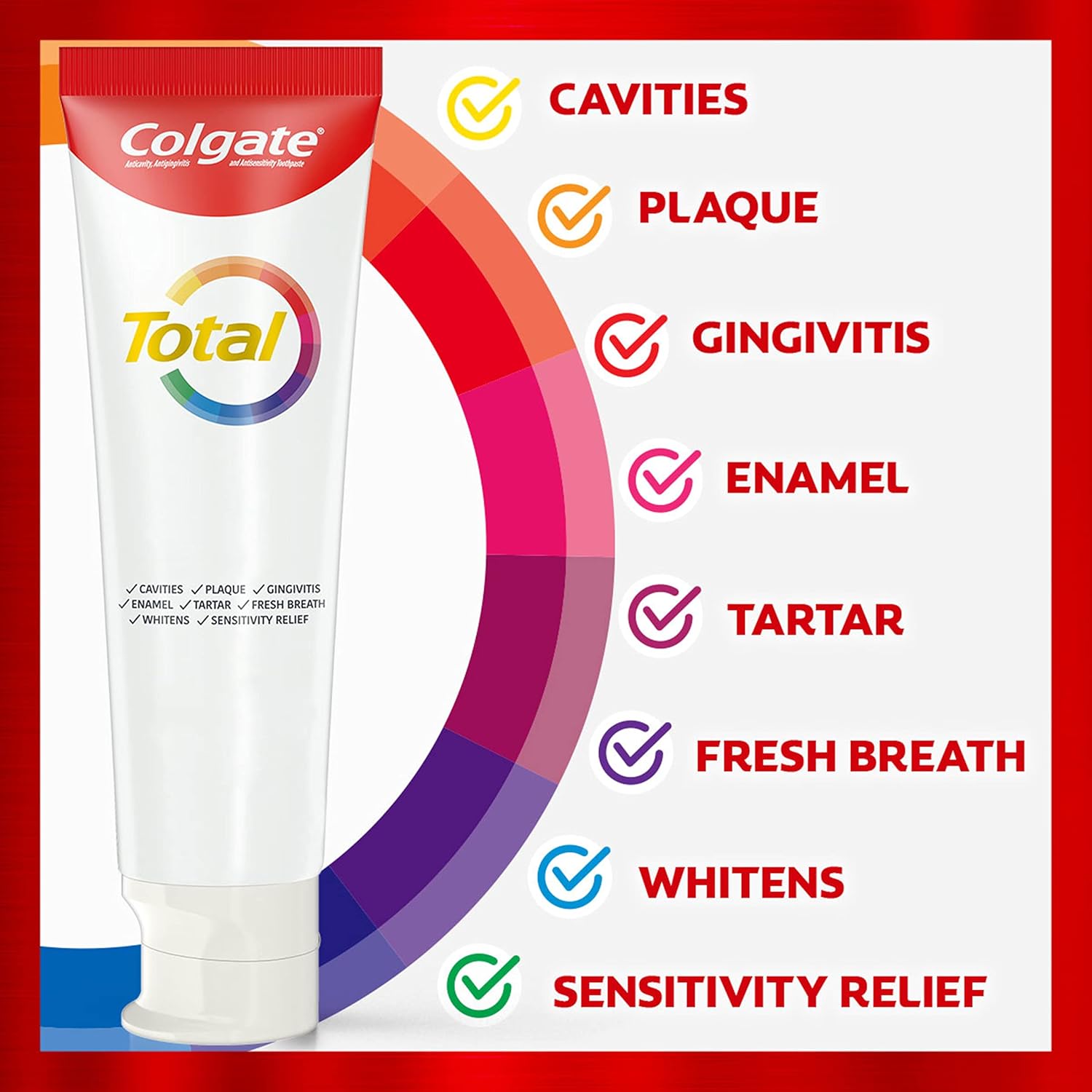 Colgate Pasta dental blanqueadora total, refresca el aliento, blanquea los dientes y proporciona alivio de la sensibilidad, sabor a menta, paquete