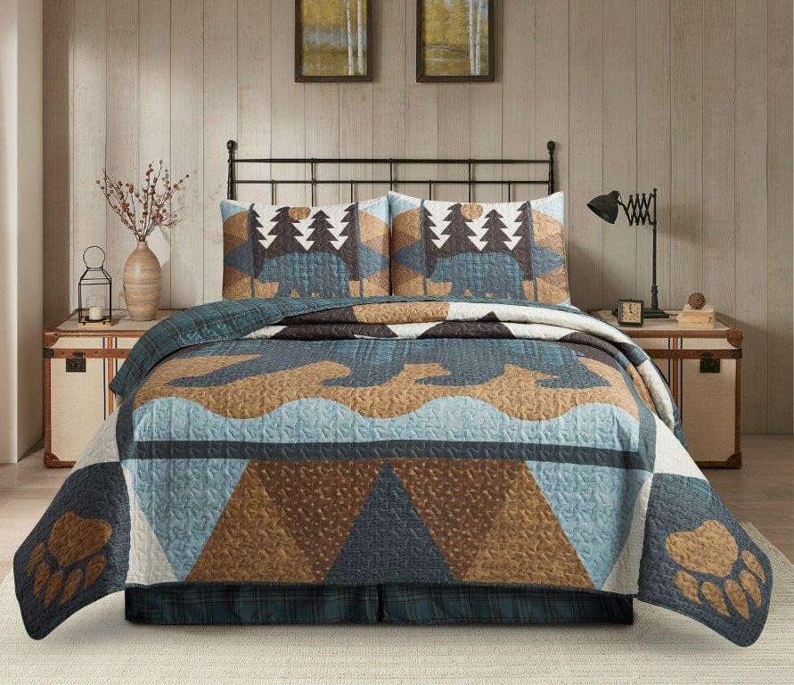 Virah Bella Juego de ropa de cama de 2 piezas, tamaño matrimonialqueen, juego de edredón reversible rústico con fundas de almohada decorativas, oso