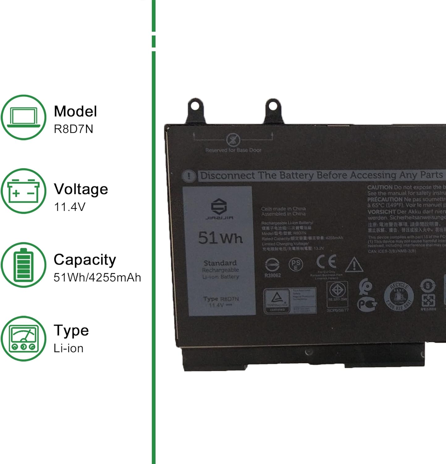 R8D7N 0H82T6 – Batería de repuesto para laptop Dell Latitude 5401 5501 5410 5411 5510 5511 Precision 3550 3541 3551 Series H82T6 0C5GV2 C5GV2 0W8GMW