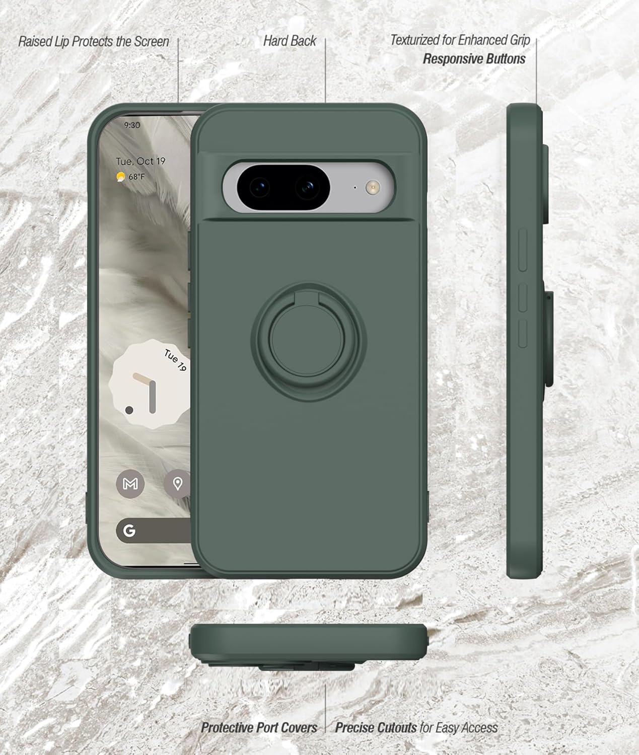 Hongxinyu Funda para Google Pixel 8 2023, anillo delgado de silicona líquida con función atril, forro de microfibra antiarañazos, protección contra