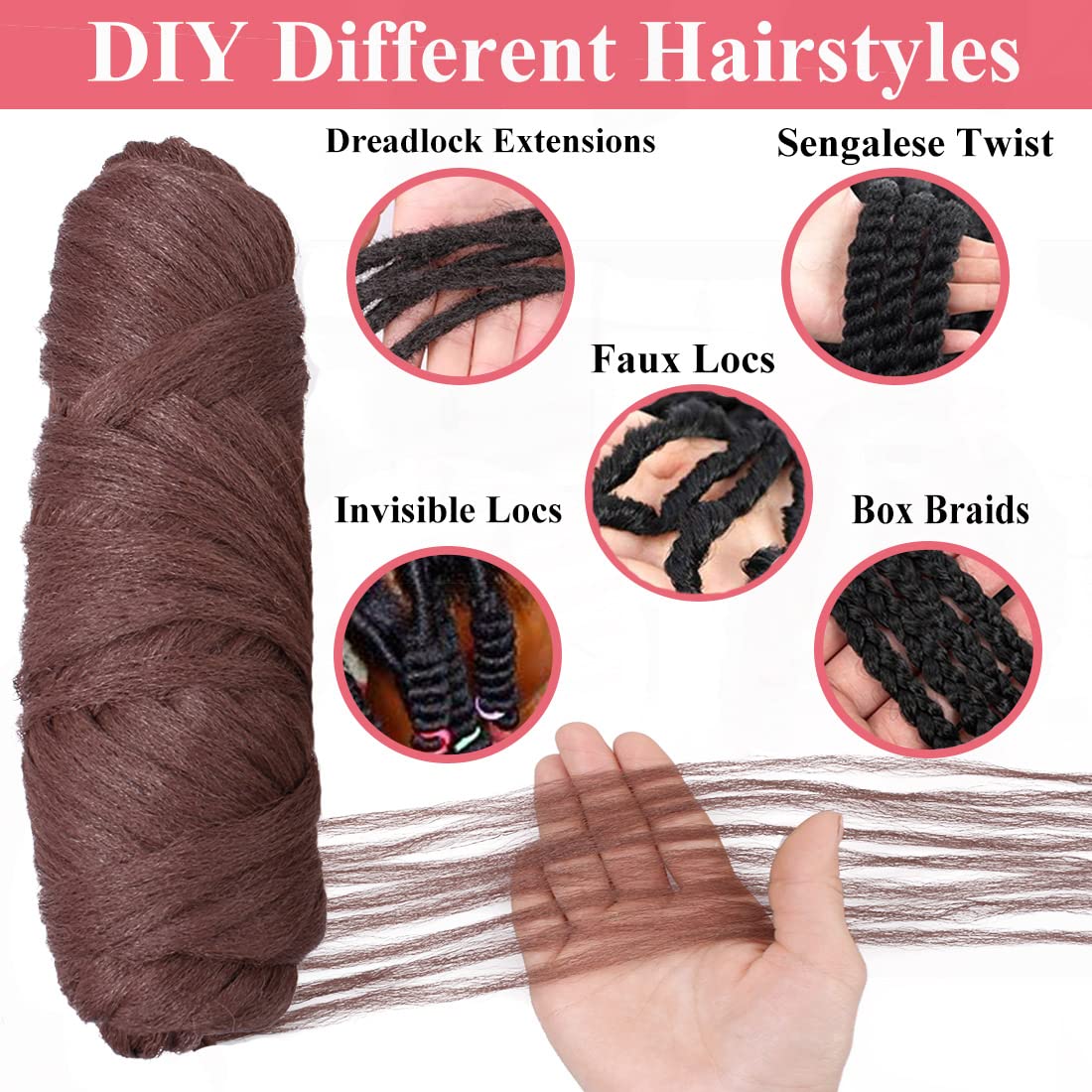 COOKOO 4 rollos de hilo acrílico de lana brasileña para cabello de ganchillo africano, trenzas sengalesas, trenzas jumbo, trenzas de pelo sintético,