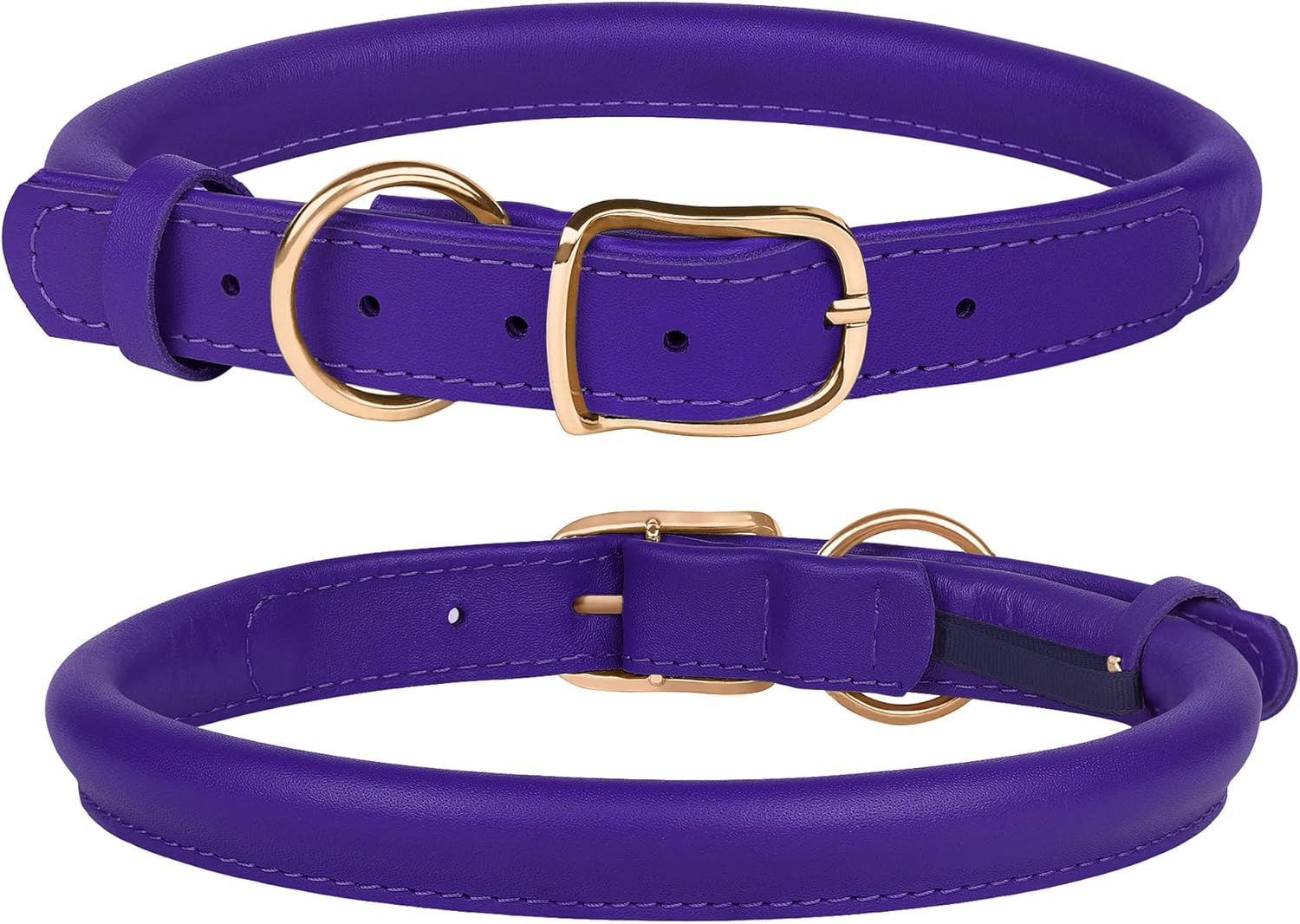 Collar de cuero enrollado para perro, collar ajustable de cuerda redonda para perros pequeños, medianos y grandes, cachorros, rosa, morado, verde,