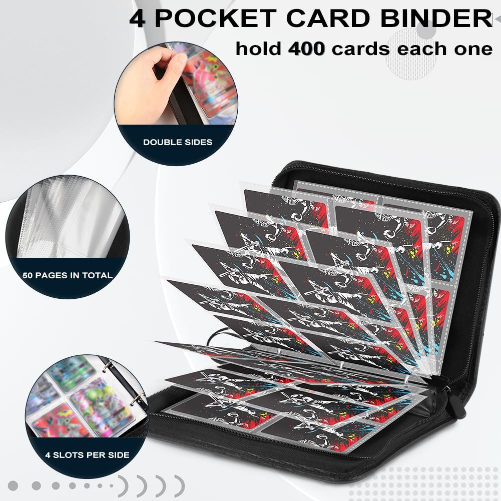 Libro de tarjetas con mangas, carpeta de álbum de tarjetas intercambiables de 4 bolsillos, carpeta de tarjetas de béisbol de 400 bolsillos para