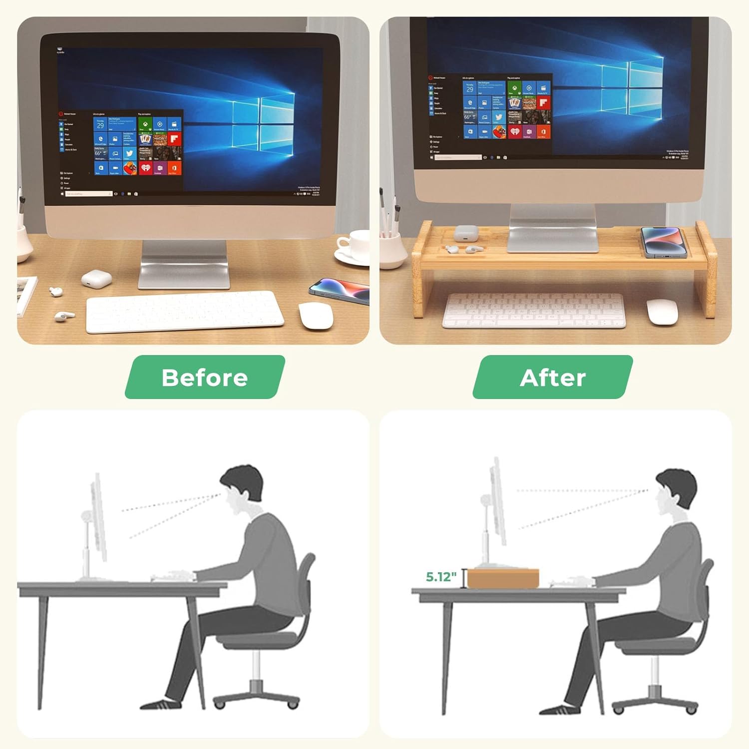Soporte elevador de madera para monitor, soporte ajustable para monitor de computadora, soporte para computadora portátil para el hogar y la oficina