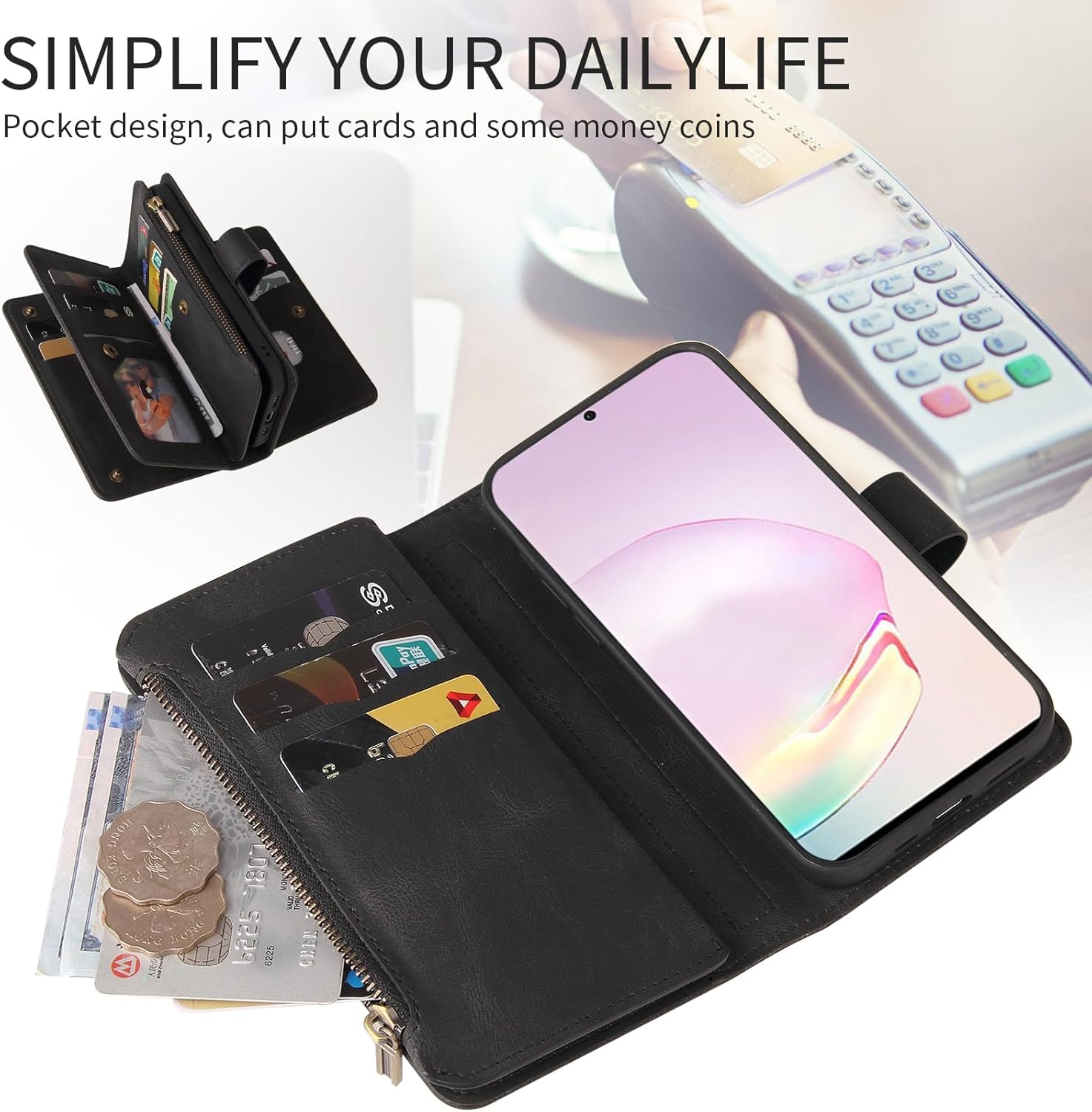 Asuwish Funda para teléfono Samsung Galaxy Note 20 Ultra 5G Funda tipo cartera con protector de pantalla de vidrio templado, tarjetero con tapa para
