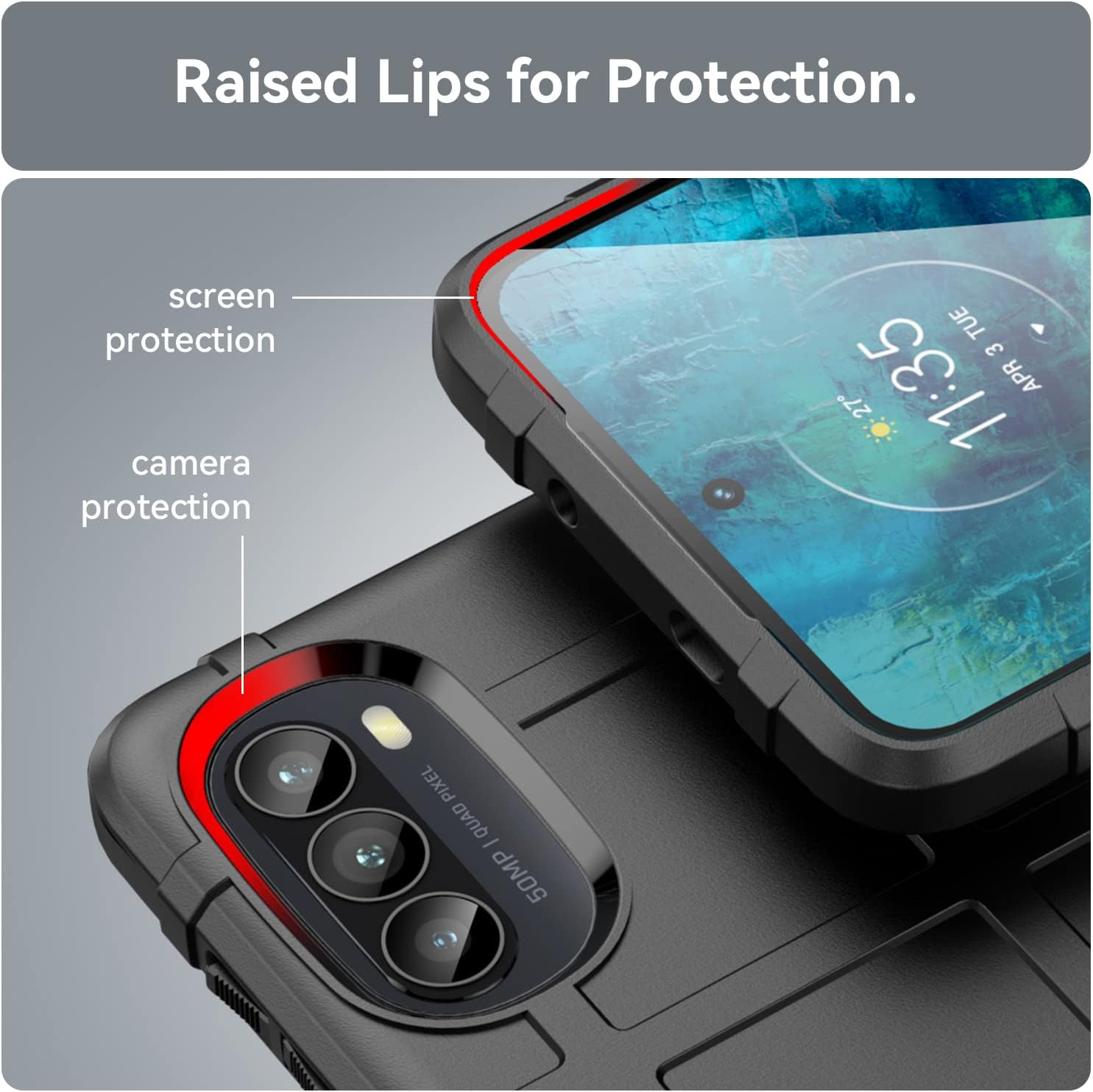 Funda delgada para Motorola G52, funda delgada con protección de lente de cámara de grado militar a prueba de golpes y protección del lente de