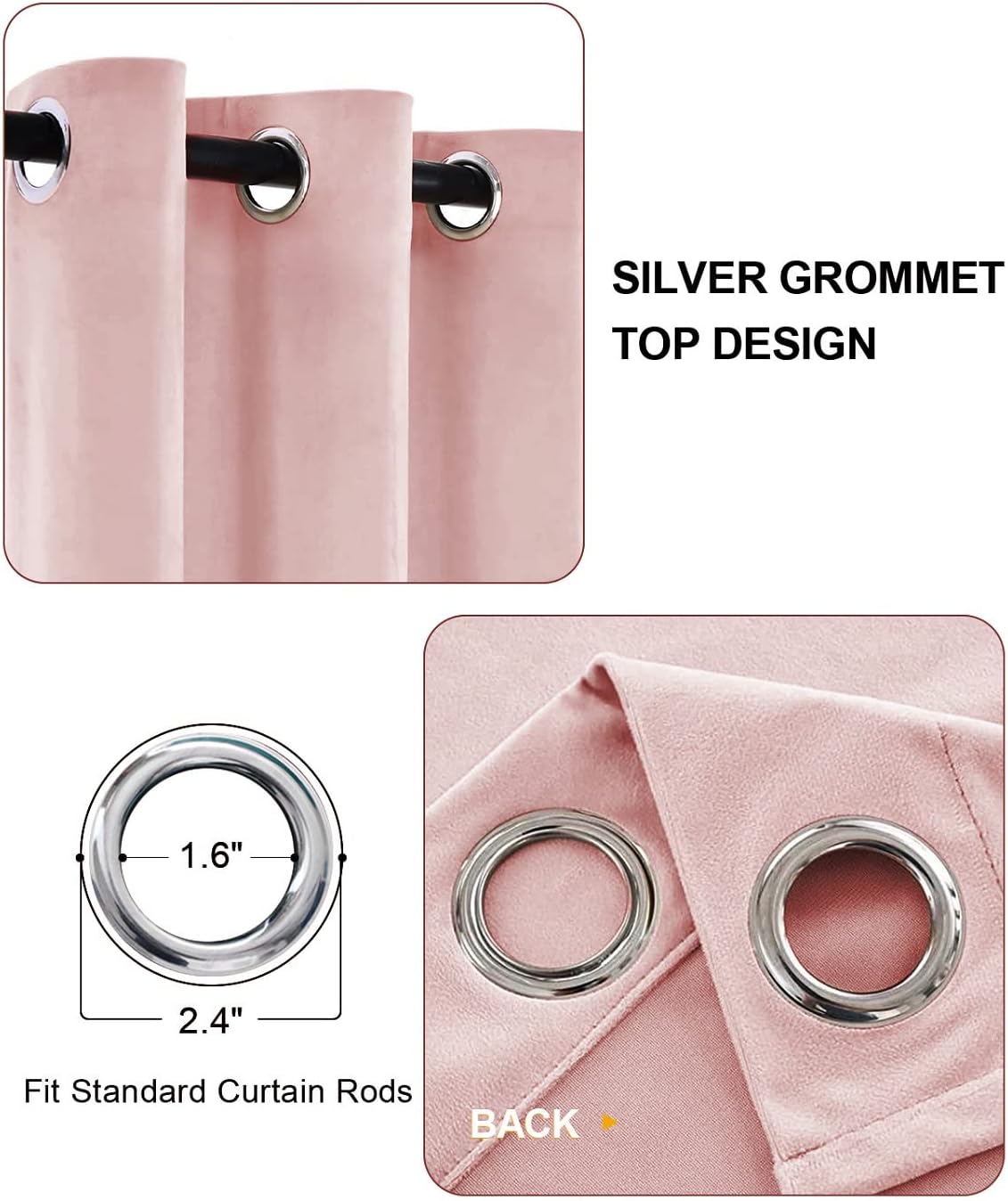 Cortinas de terciopelo rosa de 63 pulgadas con ojales, cortinas de terciopelo rosa supergruesas, con aislamiento térmico, reducción de ruido, para