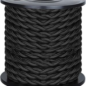 Cable de tela trenzada de 50 pies, cable electrónico industrial antiguo, calibre 18 y 2 conductores de estilo vintage, cable de tela colgante (negro) Cable de tela trenzada de 50 pies, cable electrónico industrial antiguo, calibre 18 y 2 conductores de estilo vintage, cable de tela colgante (negro)