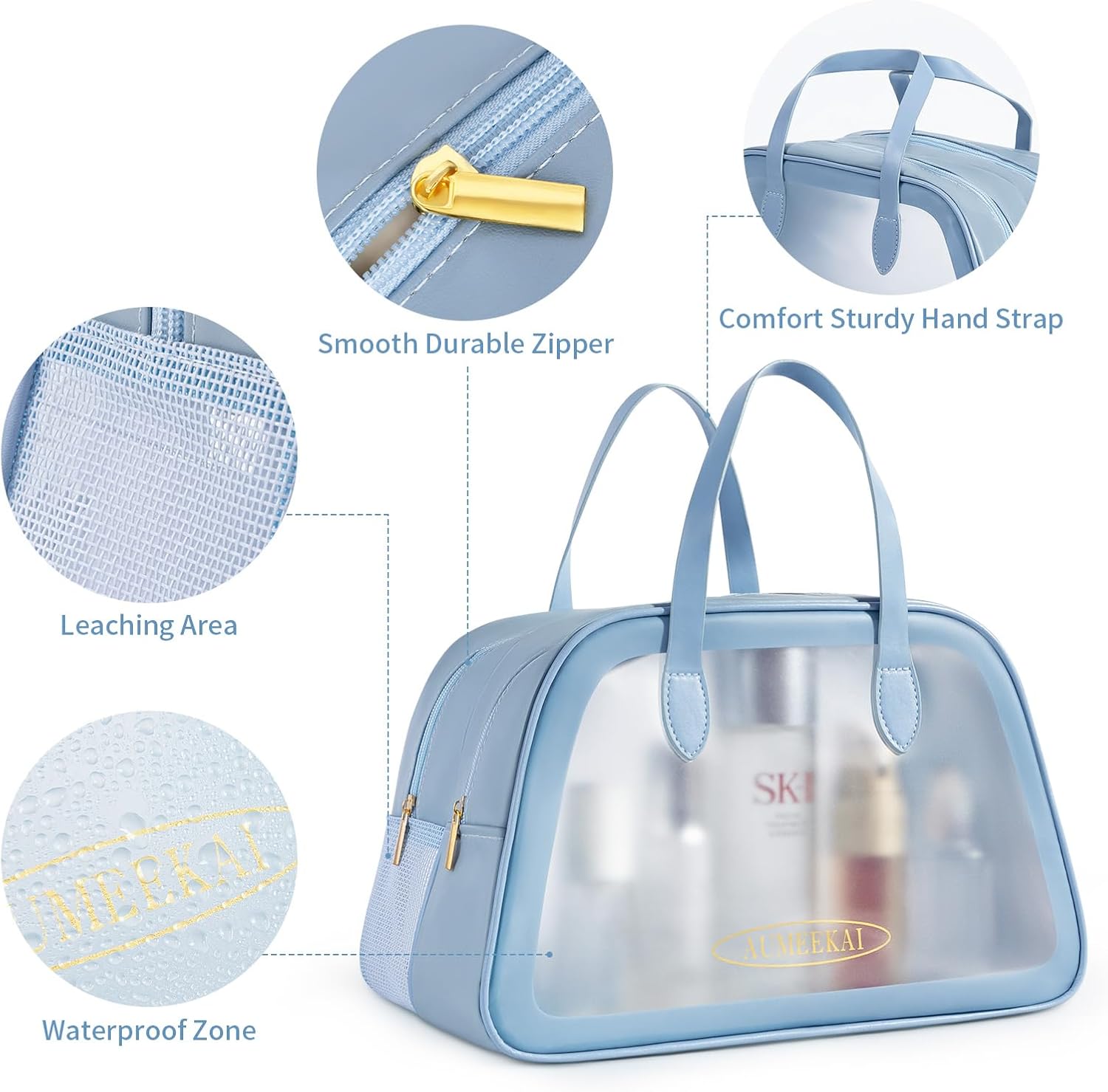 Joyask 2 bolsas de aseo de viaje para mujeres y hombres, bolsa de cosméticos translúcidos mate con asa práctica, bolsa organizadora de viaje para