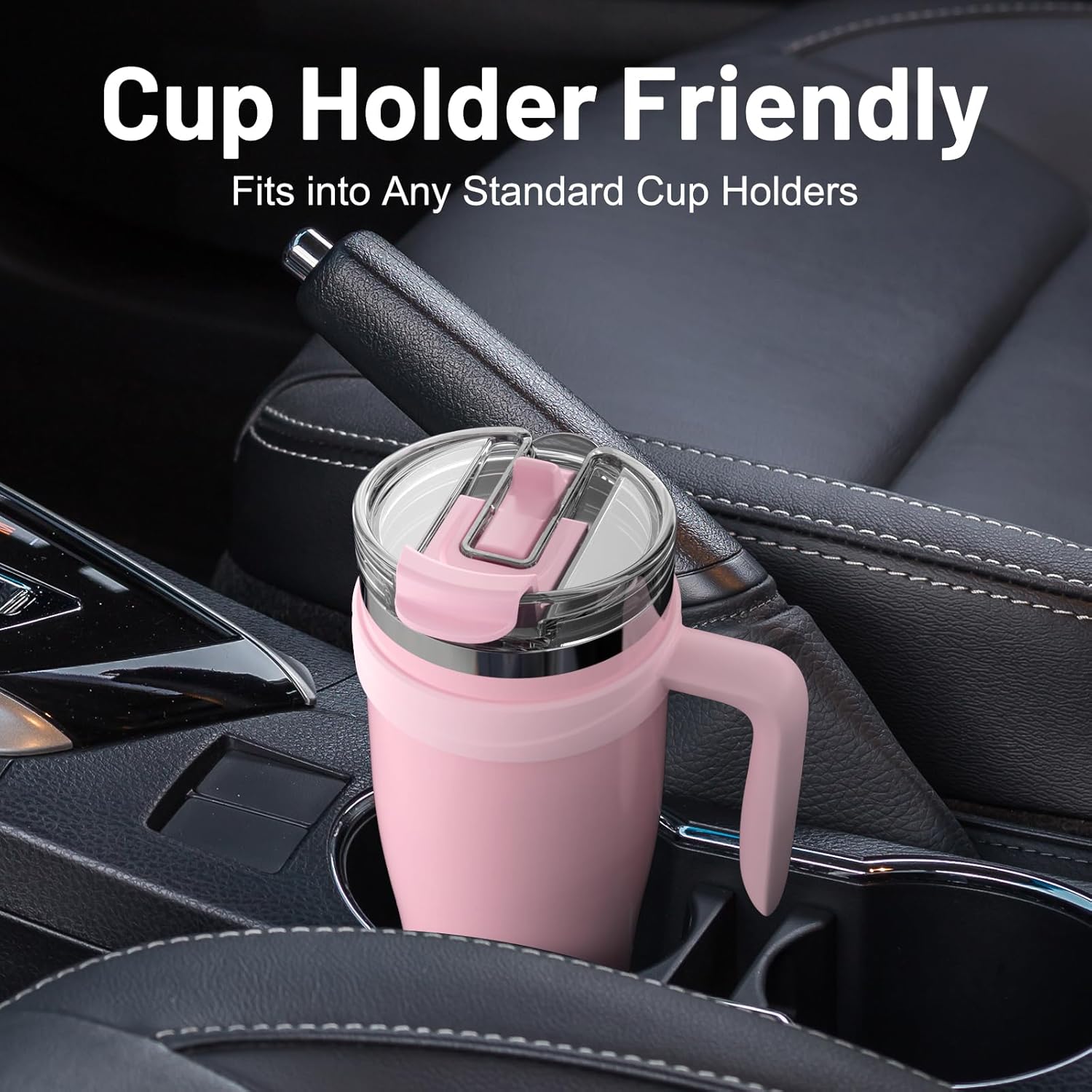 Hydraful Vaso aislado de 50 onzas con asa y tapa de pajilla, 100% a prueba de fugas, taza de viaje apta para portavasos – Vaso aislado de acero