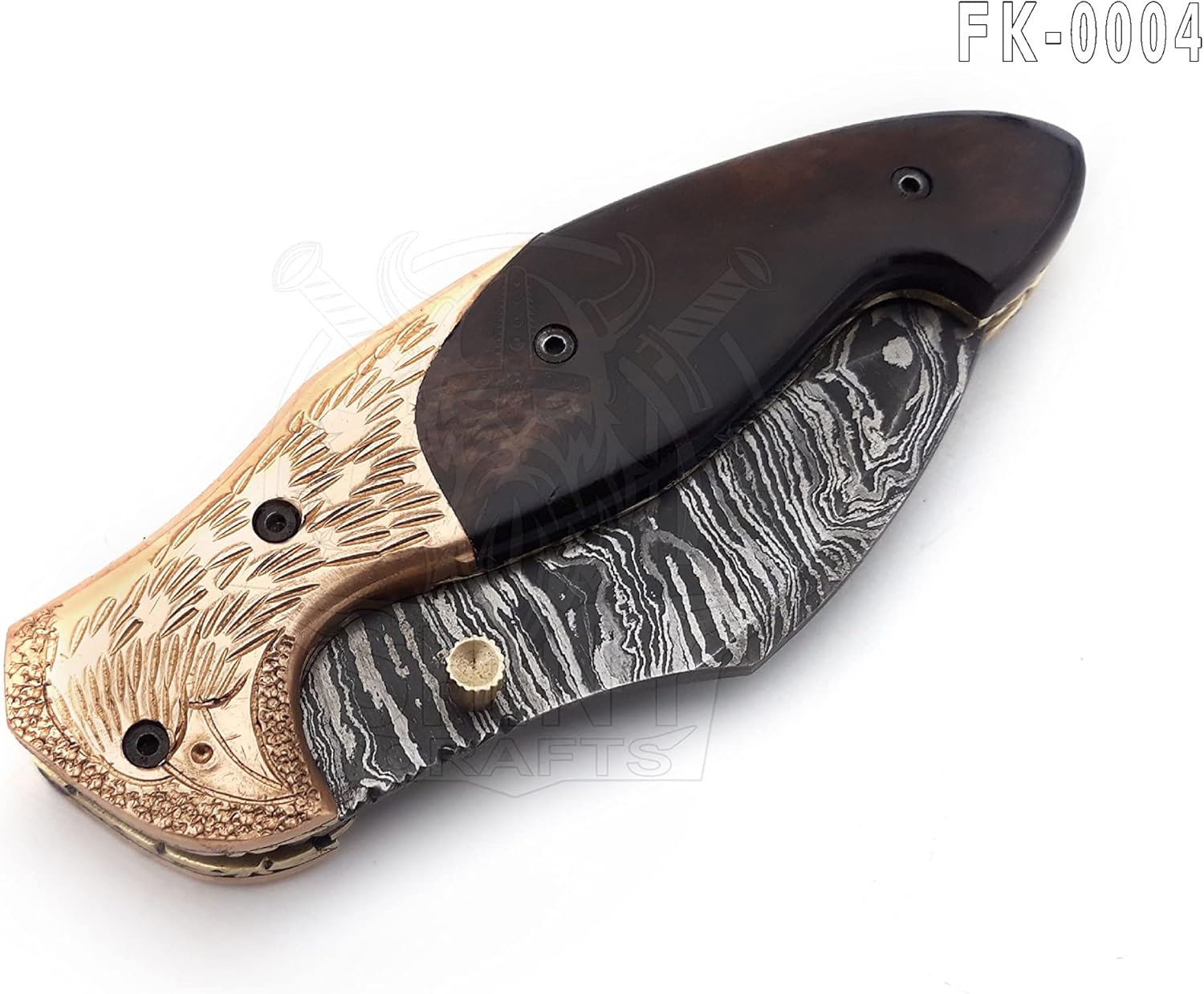 SHINY CRAFTS -Cuchillo de bolsillo de Damasco para hombres, cuchillo OTF, cuchillo de supervivencia, cuchillos plegables, transporte diario, borde
