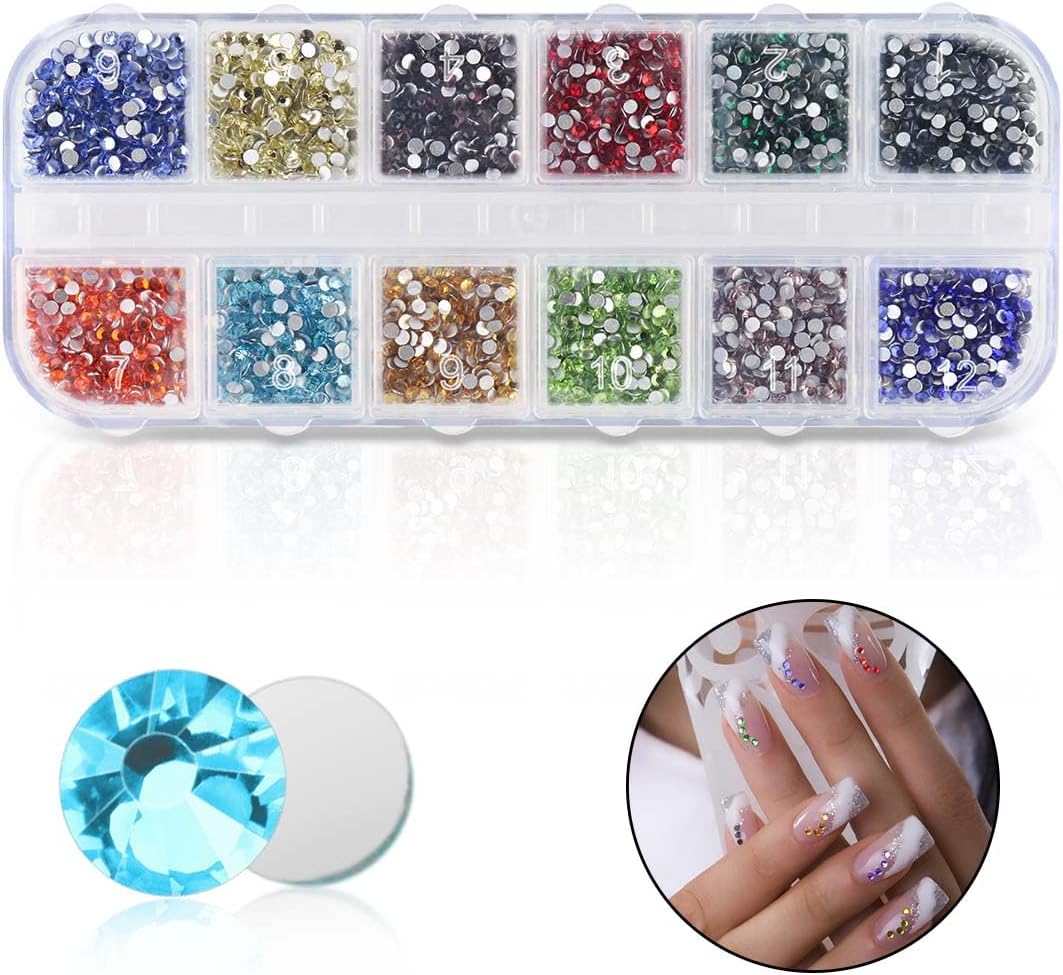 2400 diamantes de imitación con parte trasera plana, gemas de cristal redondas de colores para arte de uñas y maquillaje facial, diamantes de