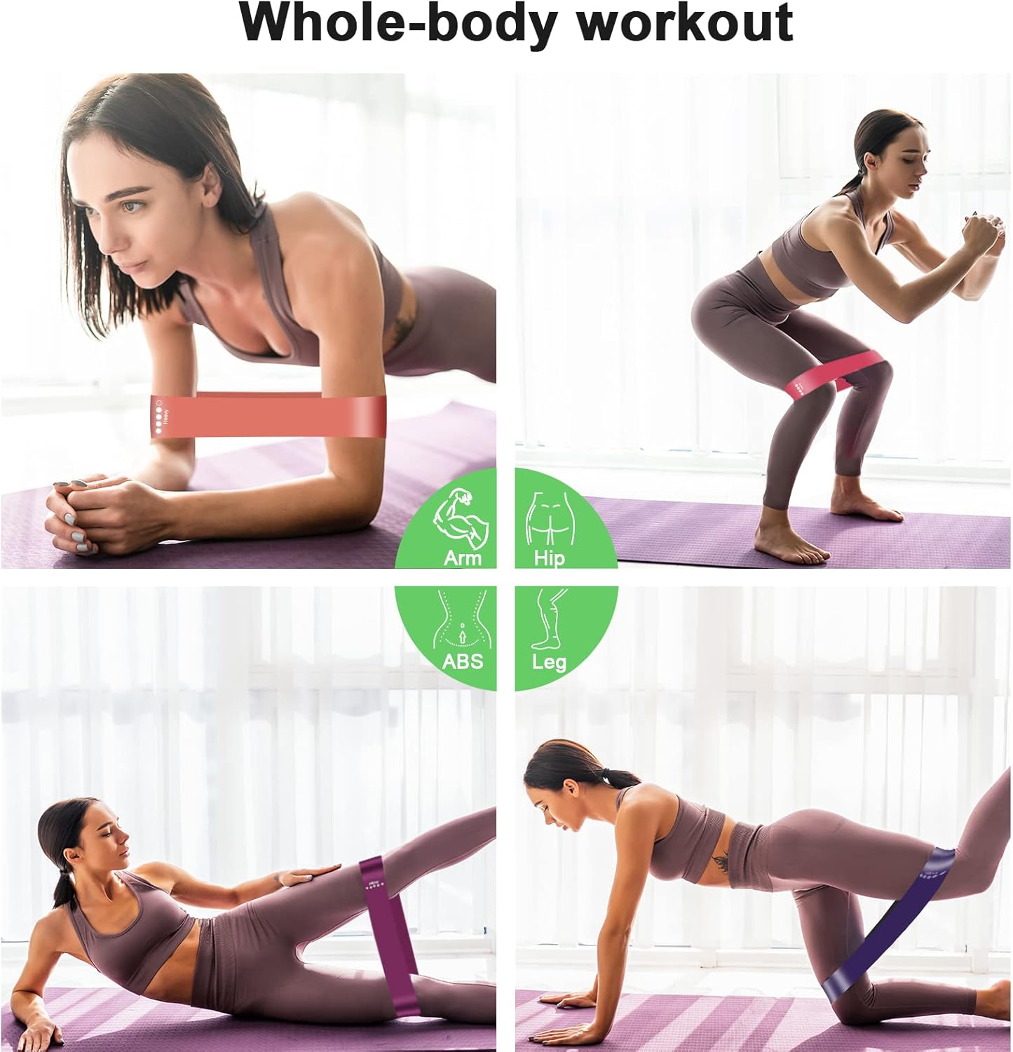 Banda de resistencia para mujeres y hombres, juego de 5 niveles de resistencia diferentes para gimnasio, entrenamiento, yoga, pilates, hogar (morado)