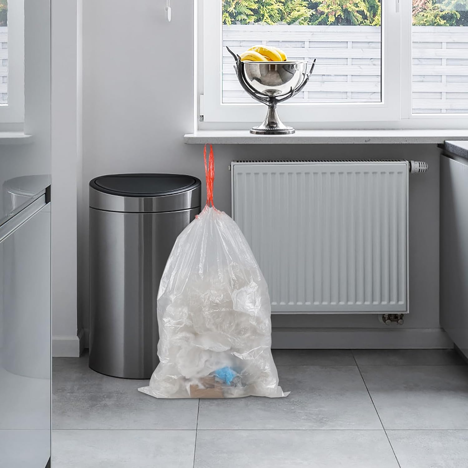 Pekky Bolsas de basura transparentes con cordón de 4 galones, 120 unidades, bolsa de basura pequeña para cocina