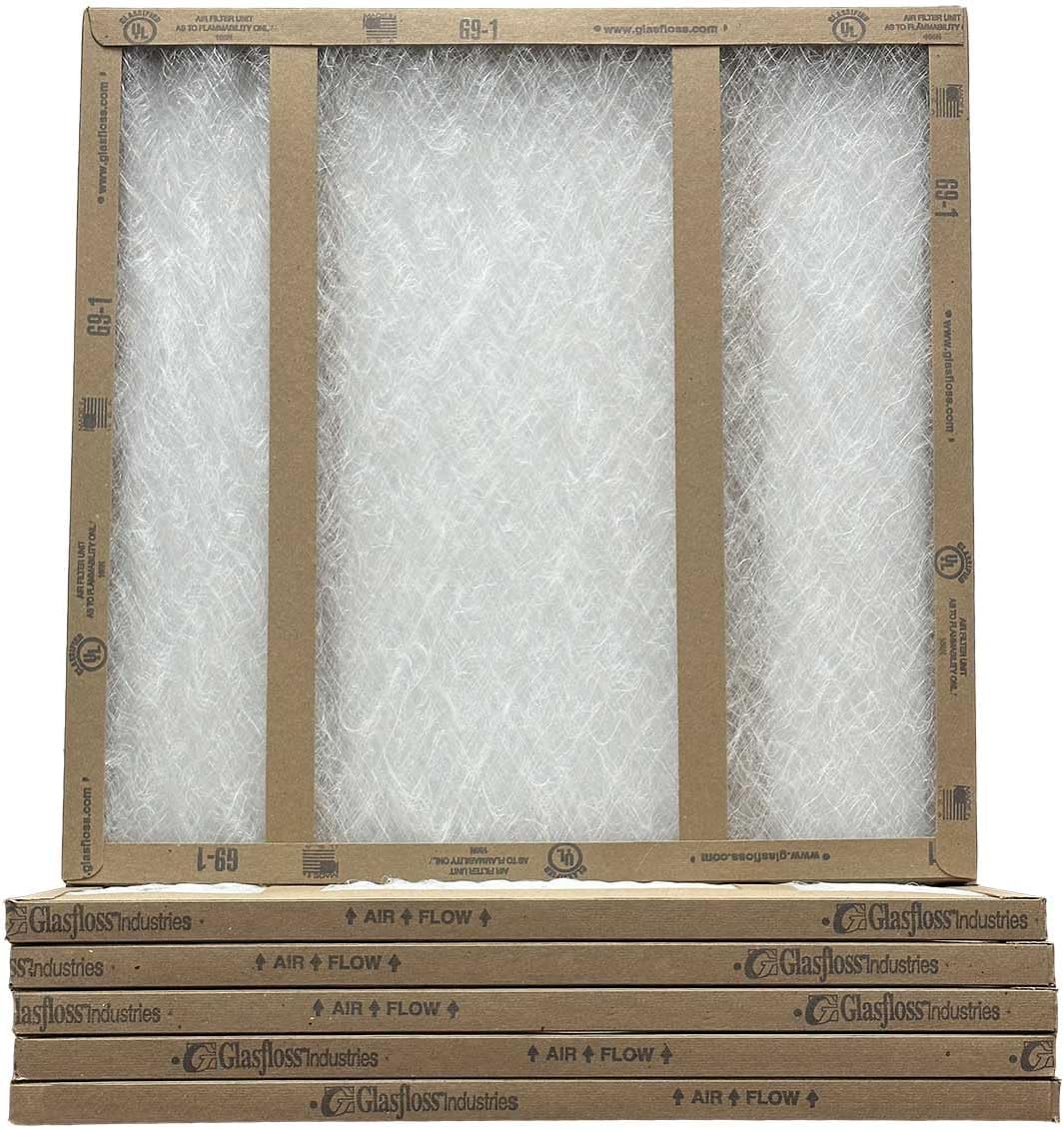 Filtro de aire de fibra de vidrio Glasfloss de 24 x 24 x 1, doble puntal, serie GDS, fabricado en EE. UU., tamaño real 23 58 x 23 58 x 34 (caja de 6)
