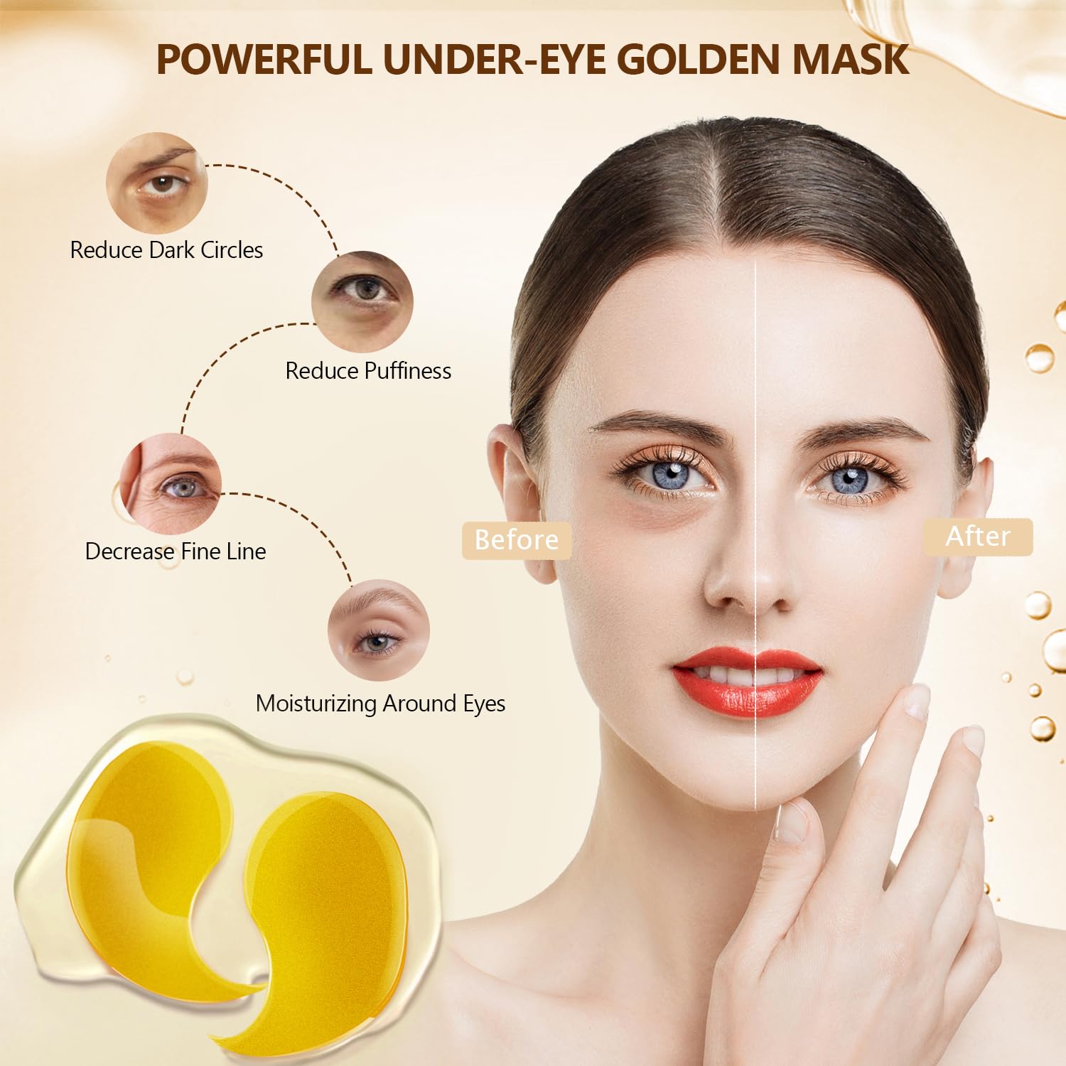 Paquete de 2 60 parches para debajo de los ojos, oro de 24 quilates + verde, 30 pares de máscaras debajo de los ojos para tratamiento de ojeras