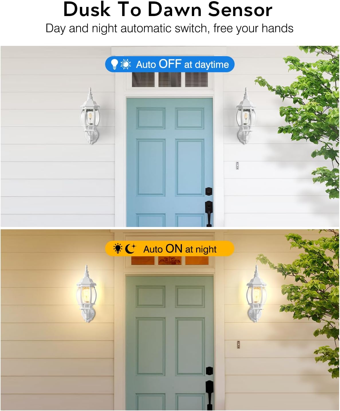 VIANIS Luz blanca para porche del anochecer al amanecer, apliques de iluminación de pared para exteriores, lámparas exteriores 100% aluminio para