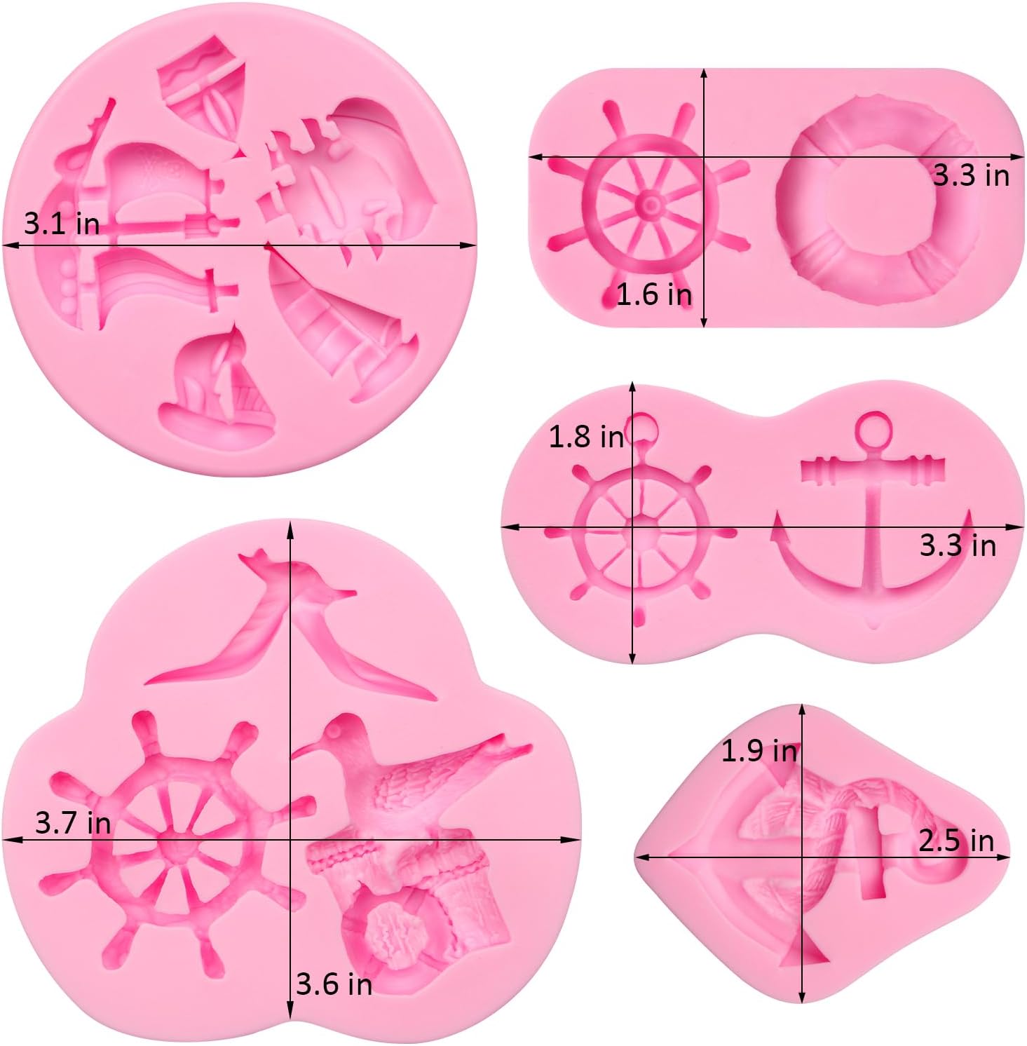 Moldes de silicona para timón de ancla, moldes para fondant de gancho para barco de vela, gaviota salvavidas de chocolate, moldes para hornear para
