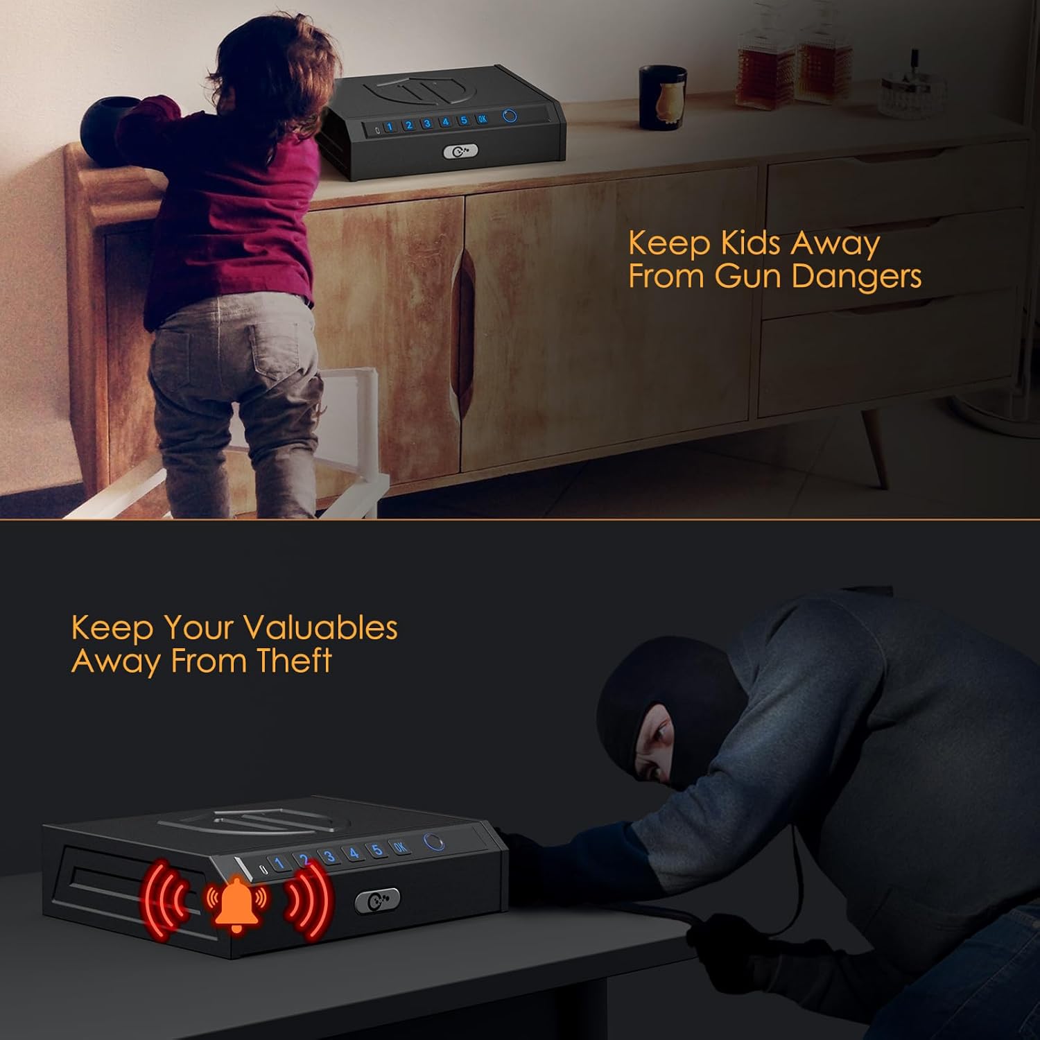 Gun Safe Biometric Handgun Safe, Fingerprint Pistol Safe 3-Ways Quick-Access Gun Safes for Pistols with Key and Keypad, Gun Lock Box for Pistols