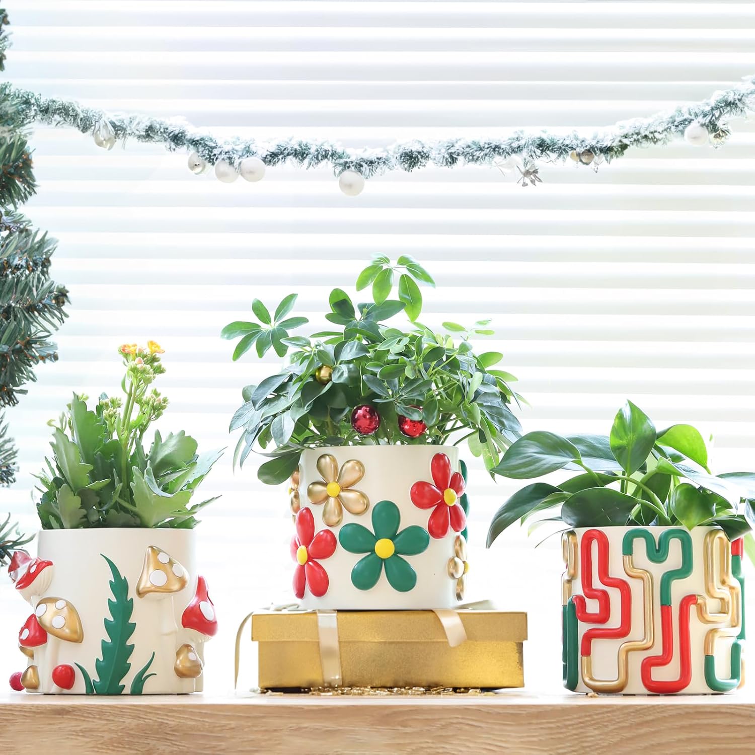 GUGUGO Squiggle Lines – Lindas macetas para plantas, macetas para plantas de interior, divertidas y coloridas, maceta única para suculentas, macetas