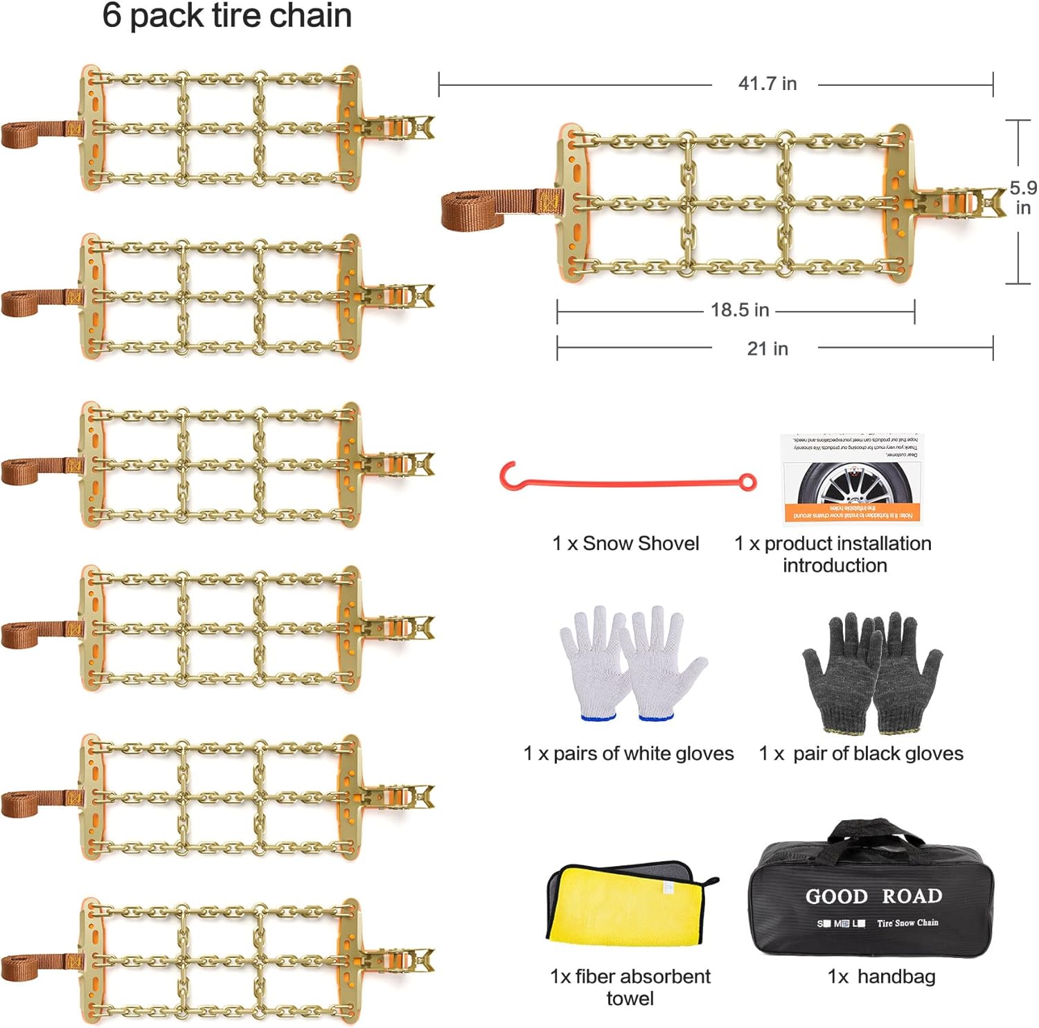 AutoChoice – 6 paquetes de cadenas de nieve para automóvil, antideslizantes, de emergencia, con acero de manganeso grueso. para camiones SUV en