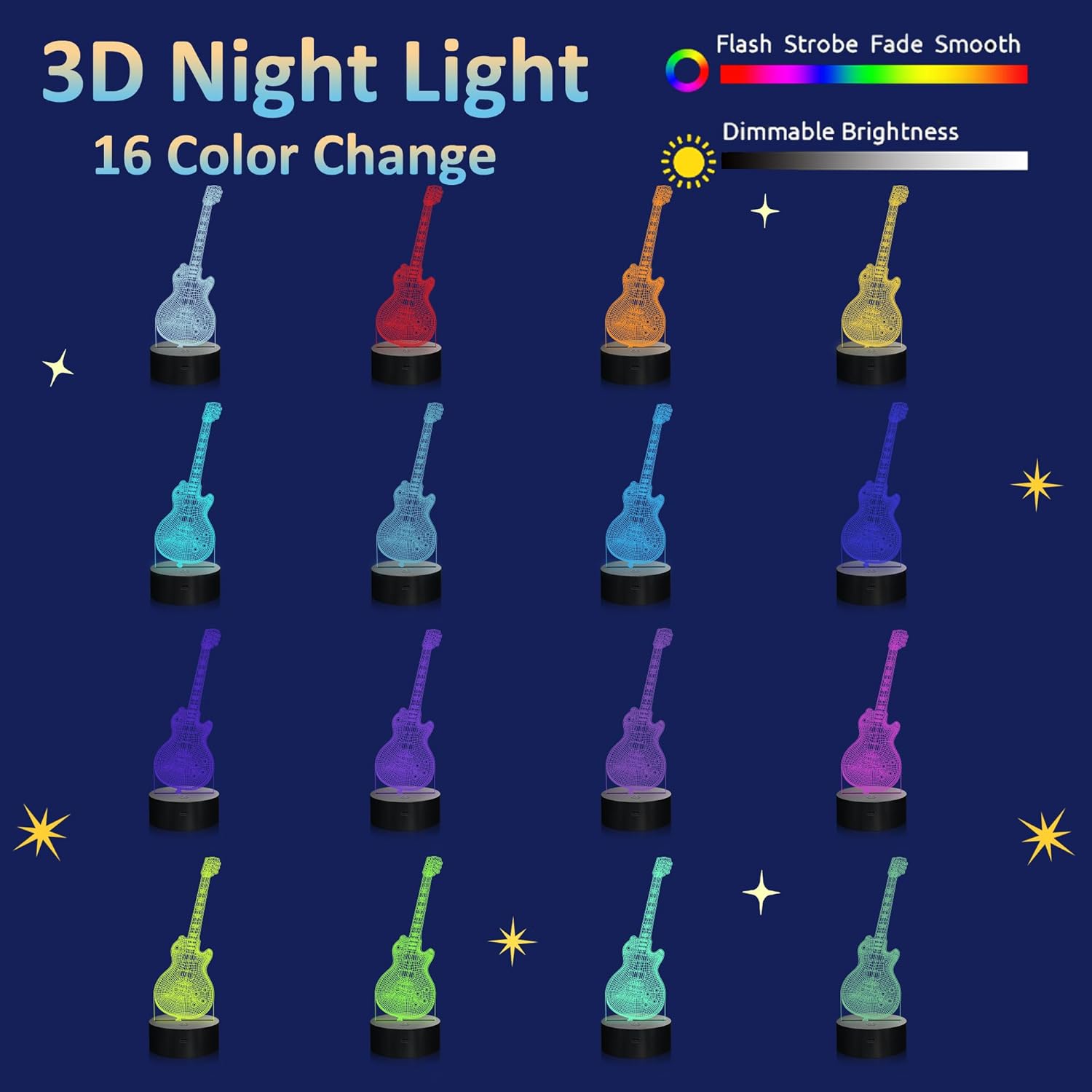 Attivolife Lámpara de guitarra de regalo para guitarra eléctrica, luz nocturna 3D con control remoto + temporizador, lámpara de escritorio que