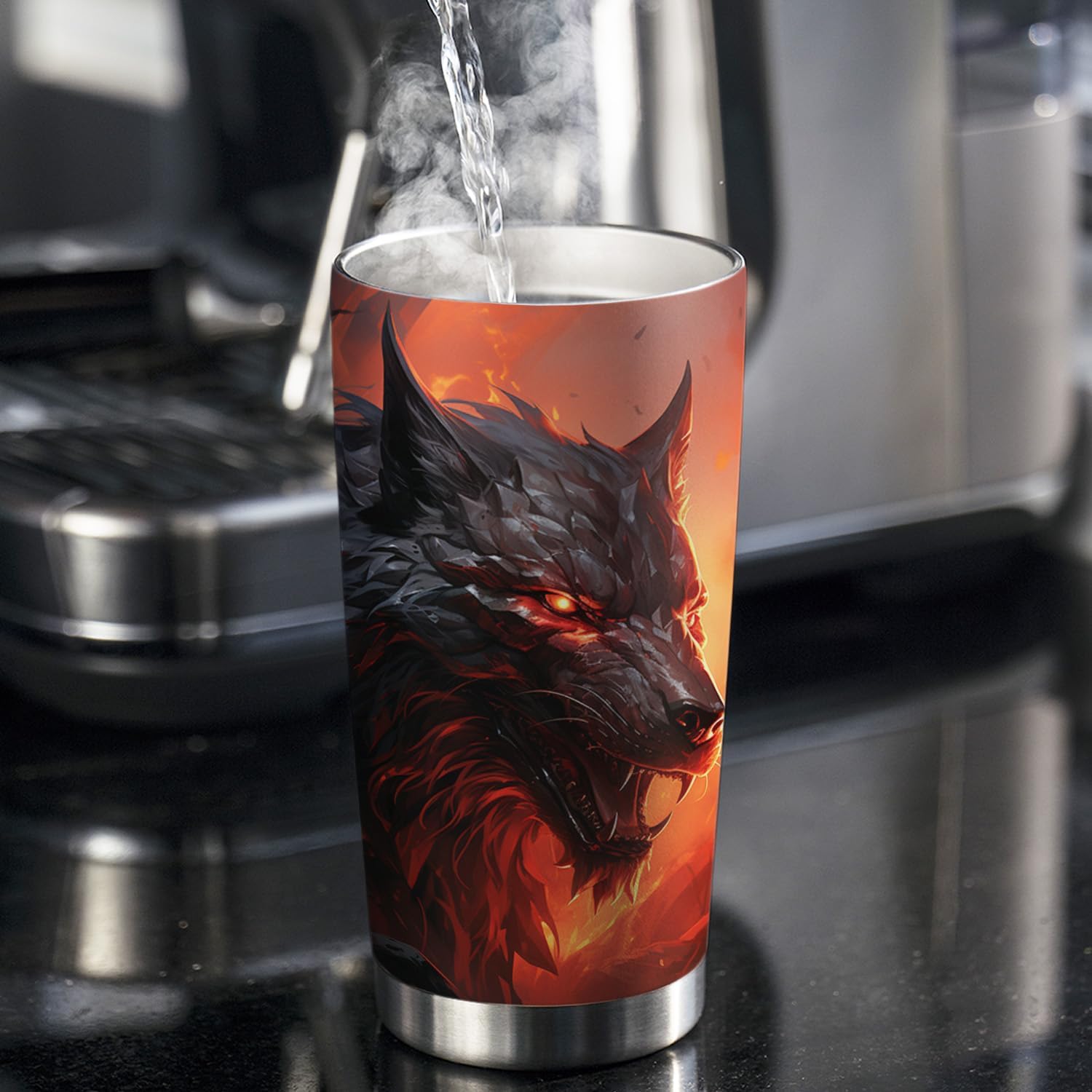 Vaso de Halloween de 20 onzas, regalos de lobo para amantes del lobo, hombre lobo malvado, taza de vaso de lobo demonio, taza de viaje aislada con
